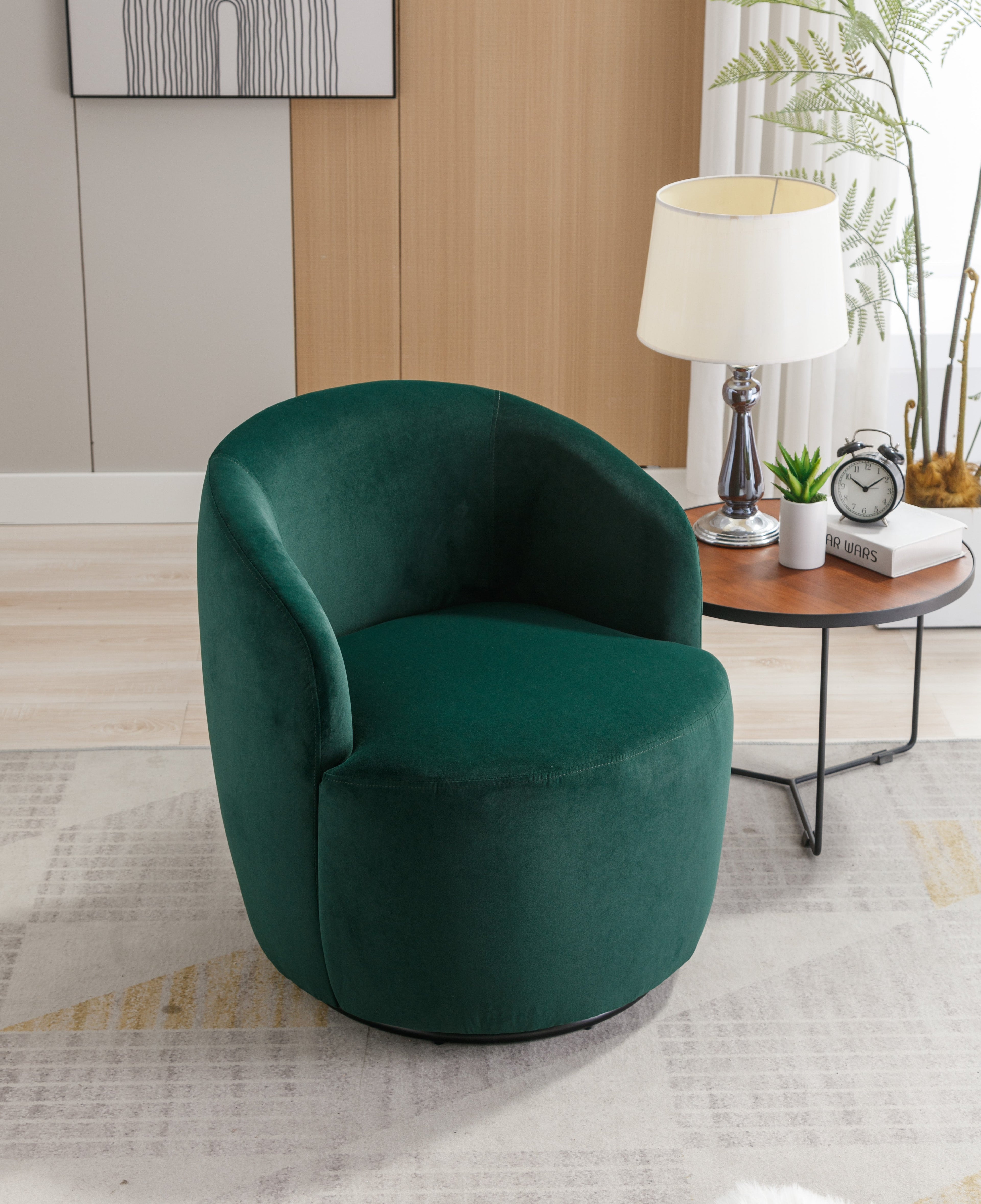 Velvet Fabric Swivel Barrel Accent Chair