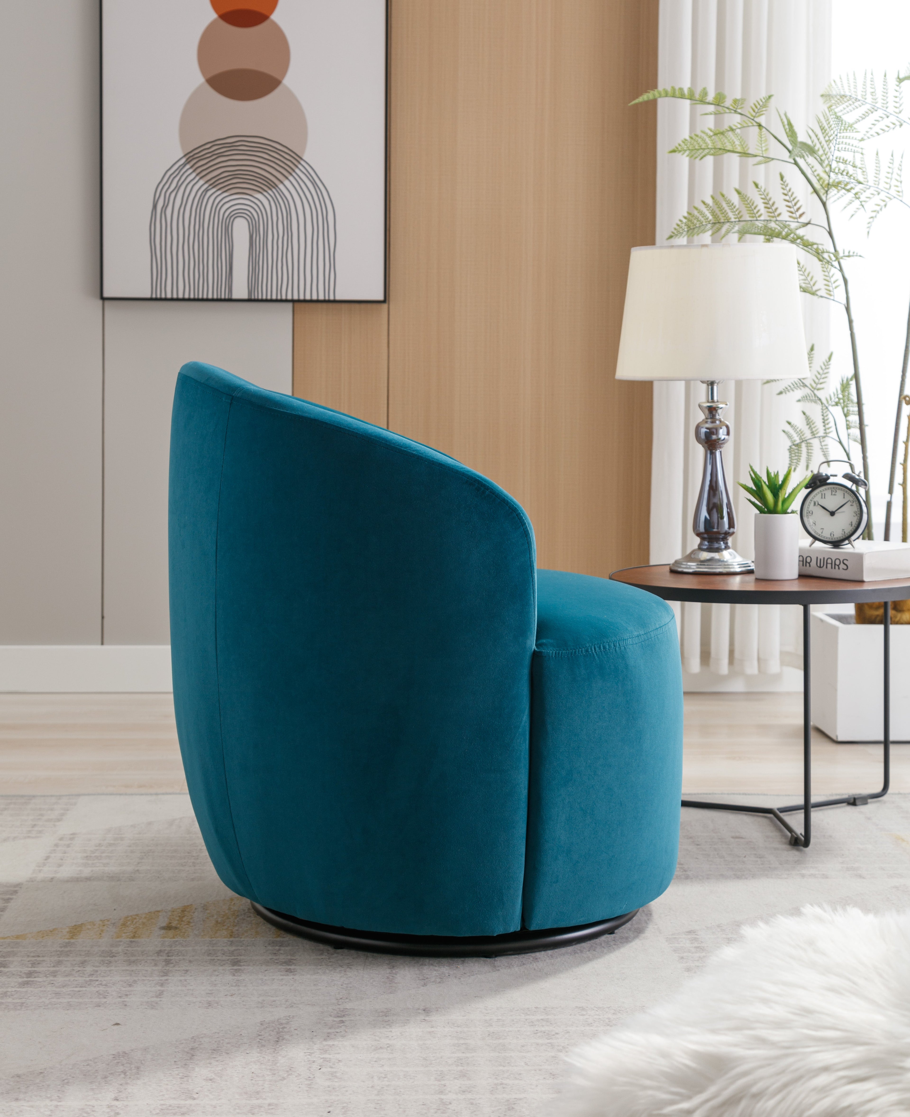 Velvet Fabric Swivel Barrel Accent Chair