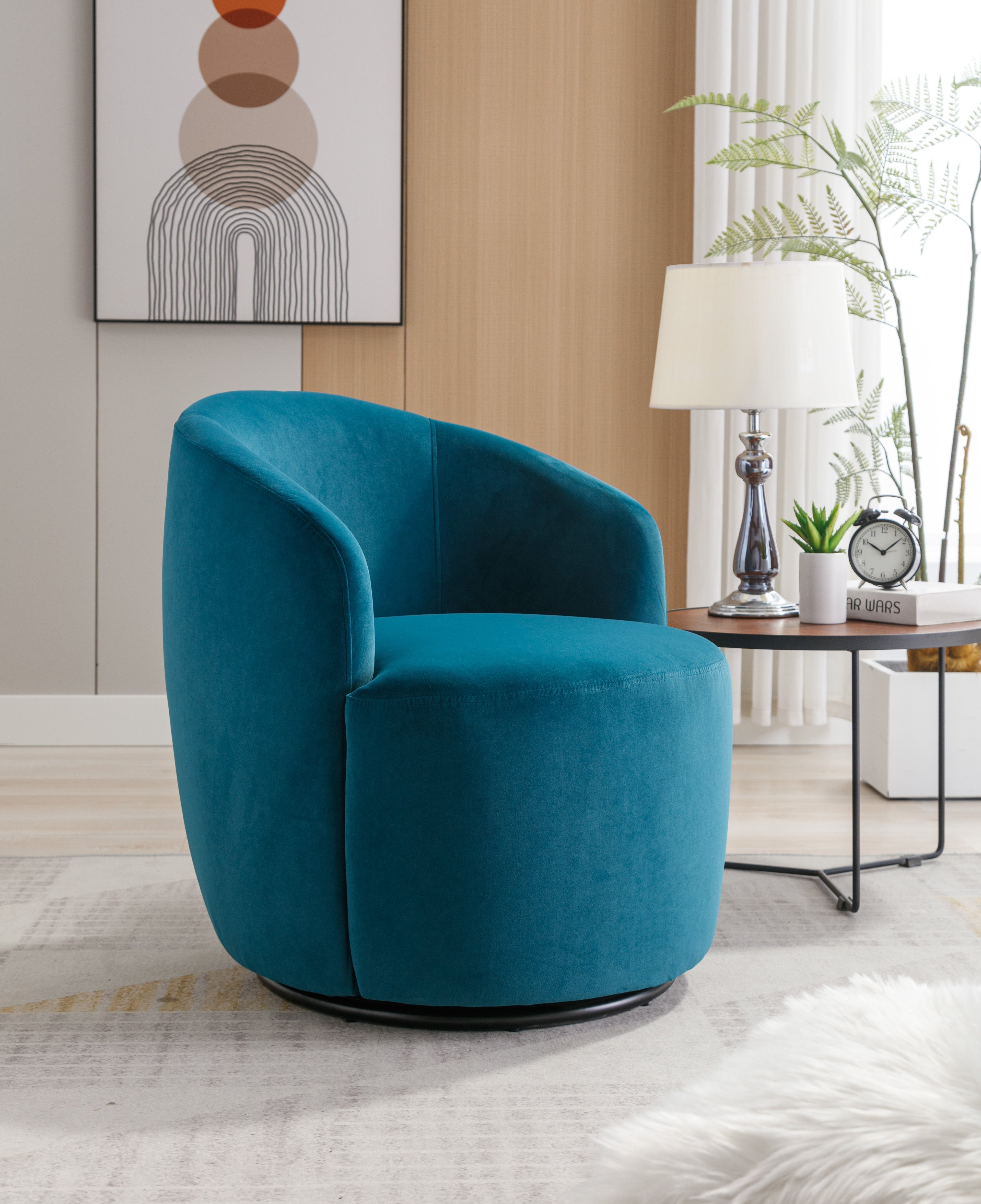 Velvet Fabric Swivel Barrel Accent Chair