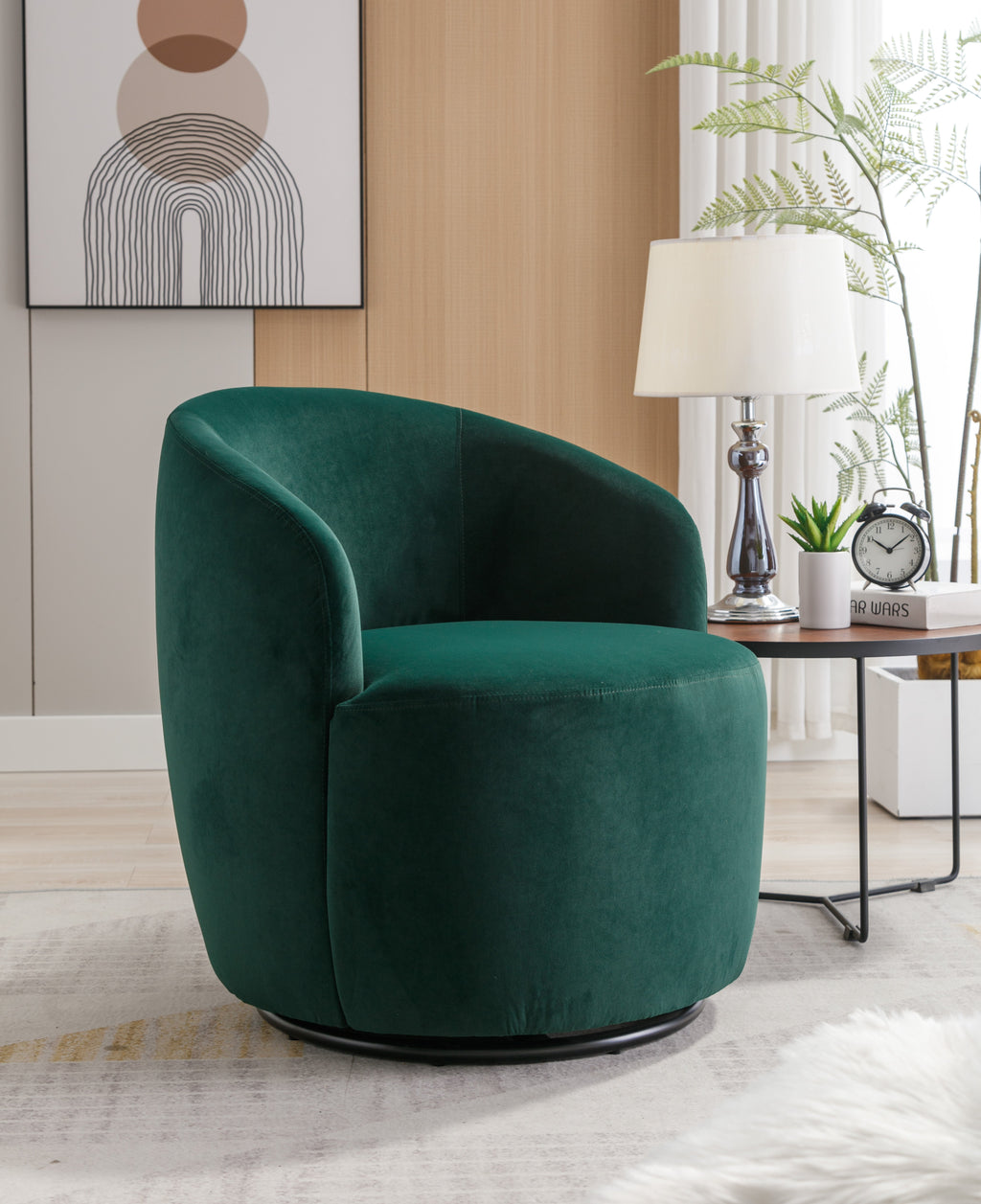 Velvet Fabric Swivel Barrel Accent Chair