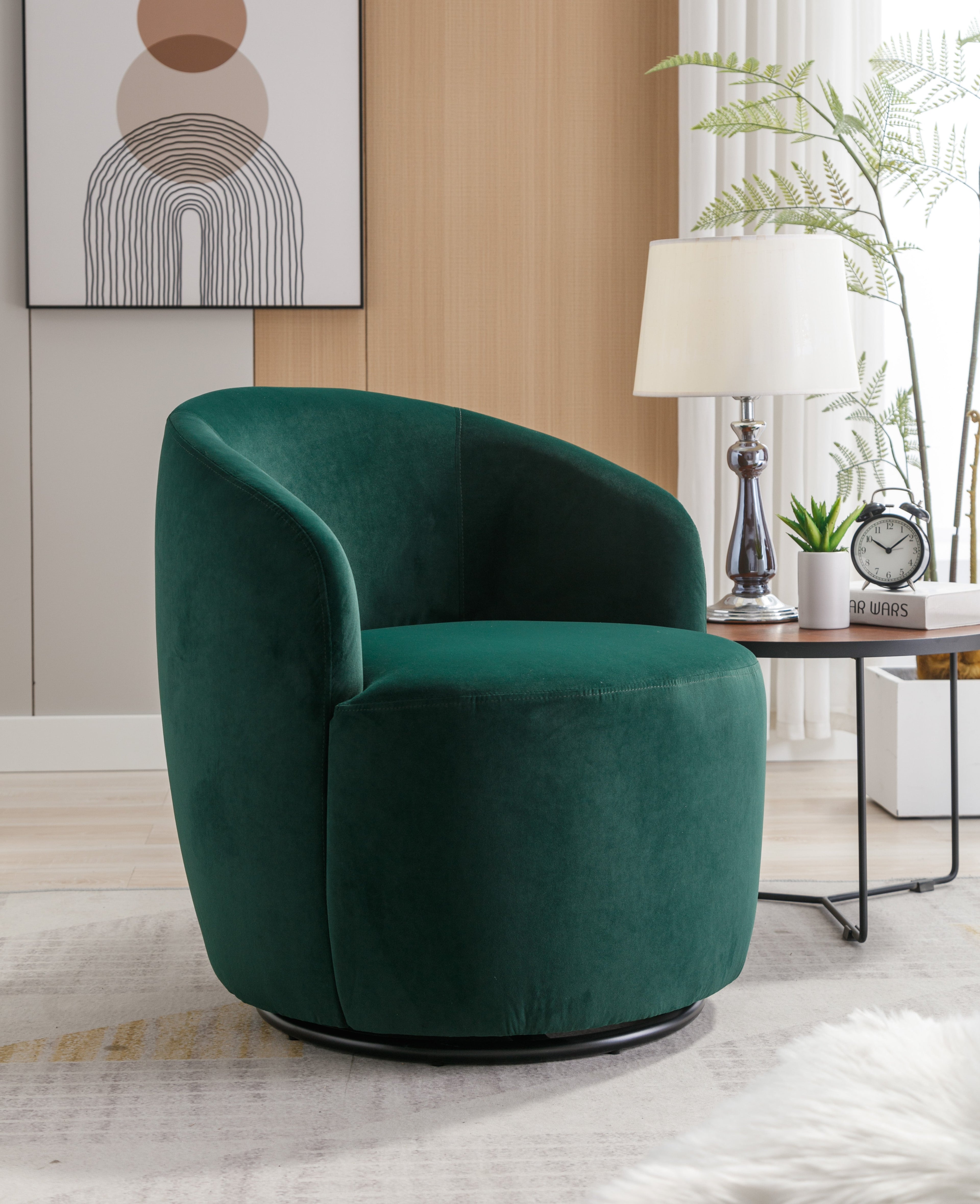 Velvet Fabric Swivel Barrel Accent Chair