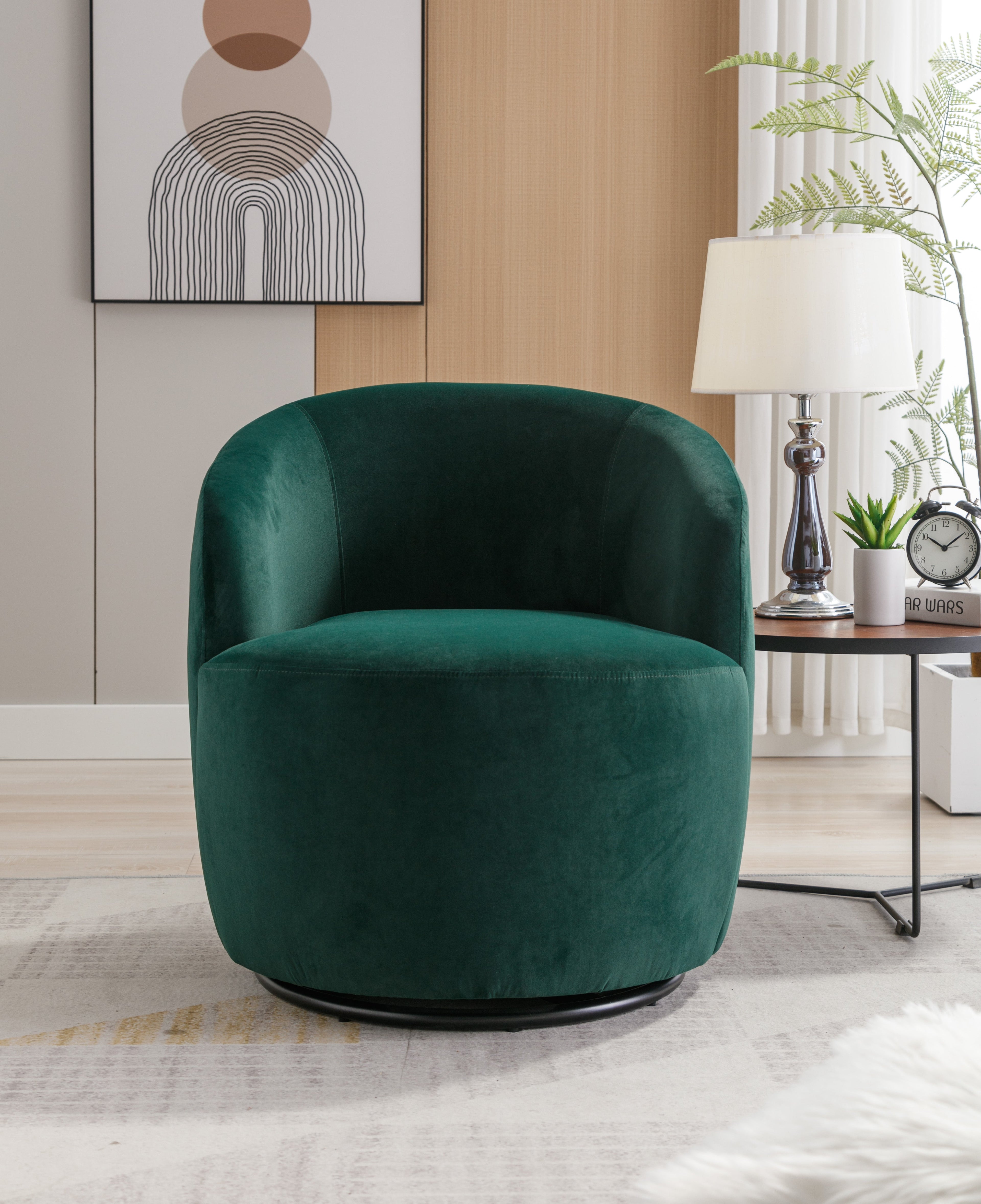 Velvet Fabric Swivel Barrel Accent Chair