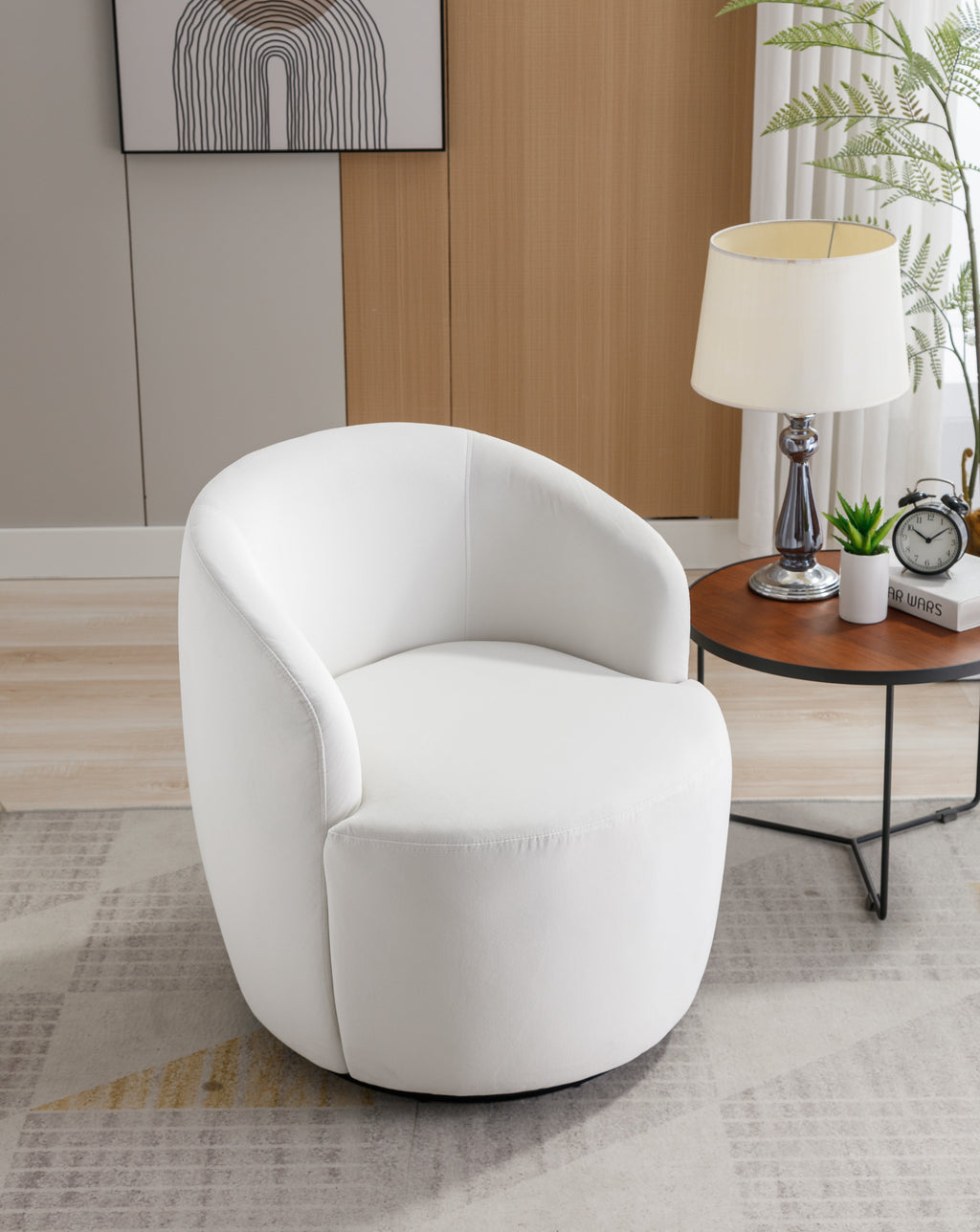 Velvet Fabric Swivel Barrel Accent Chair