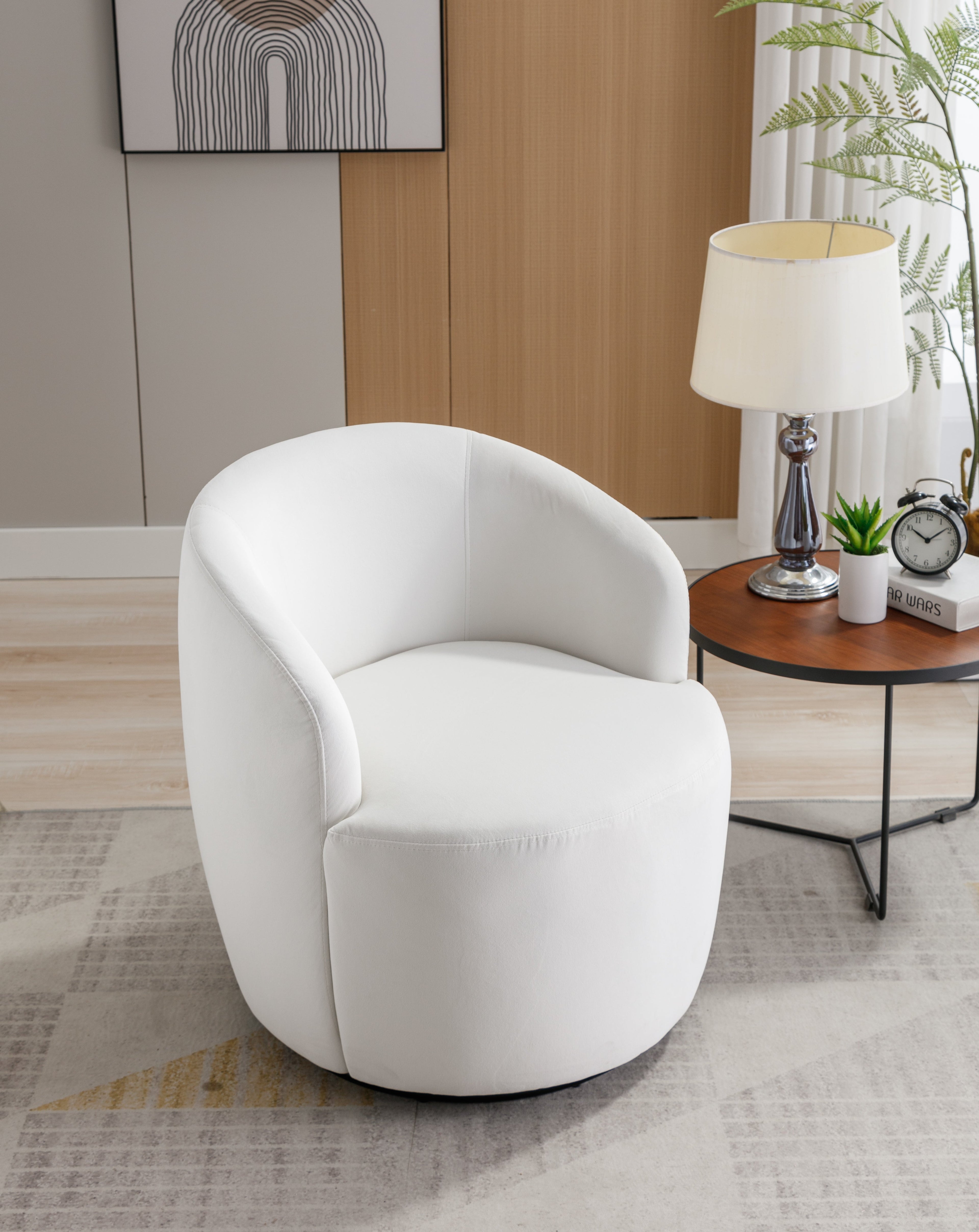 Velvet Fabric Swivel Barrel Accent Chair