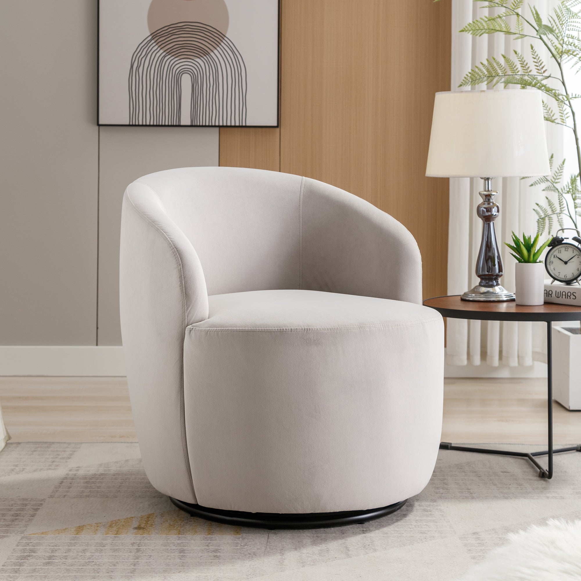 Velvet Fabric Swivel Barrel Accent Chair