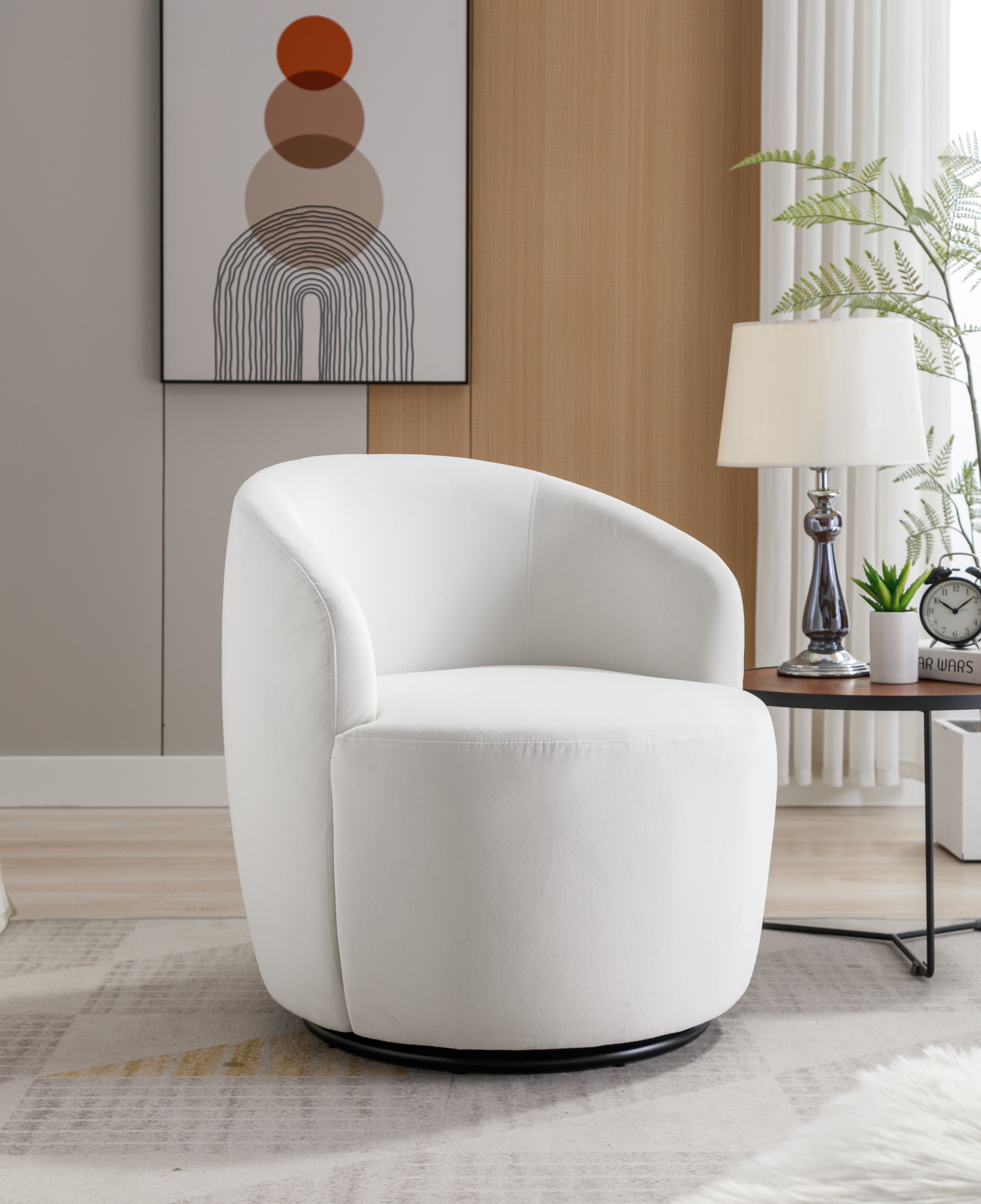 Velvet Fabric Swivel Barrel Accent Chair
