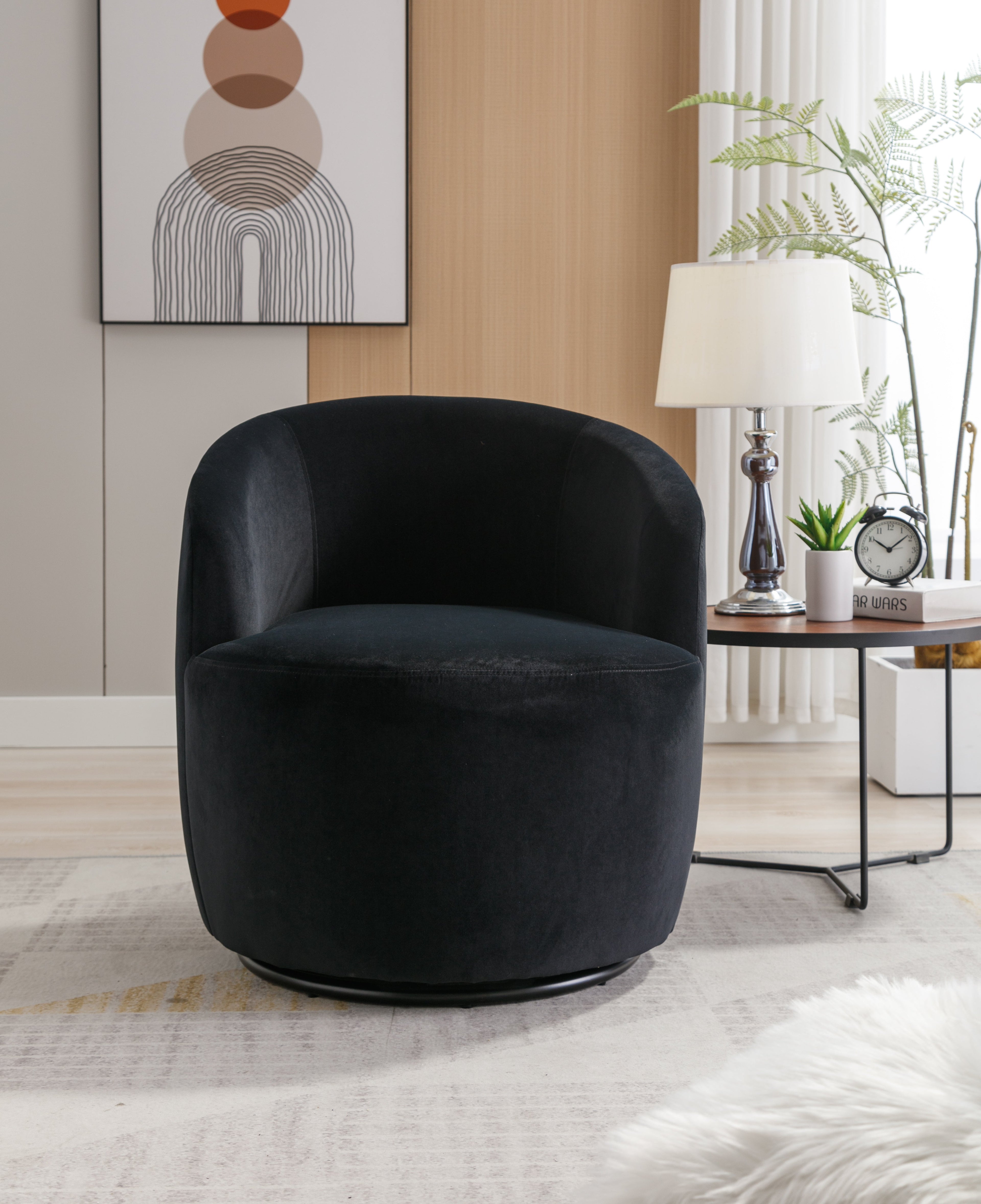 Velvet Fabric Swivel Barrel Accent Chair