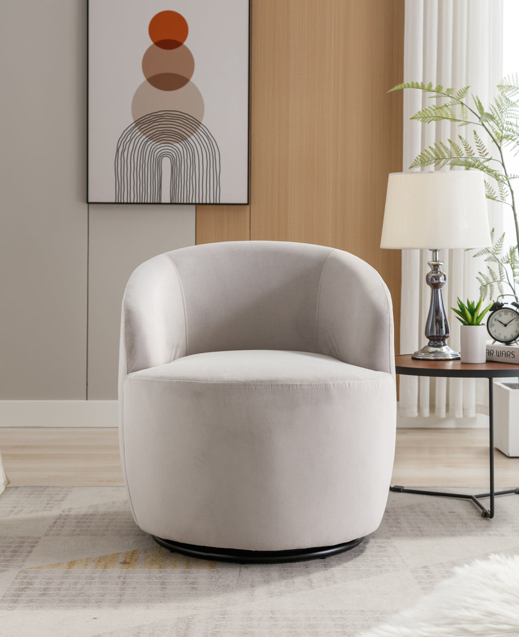 Velvet Fabric Swivel Barrel Accent Chair