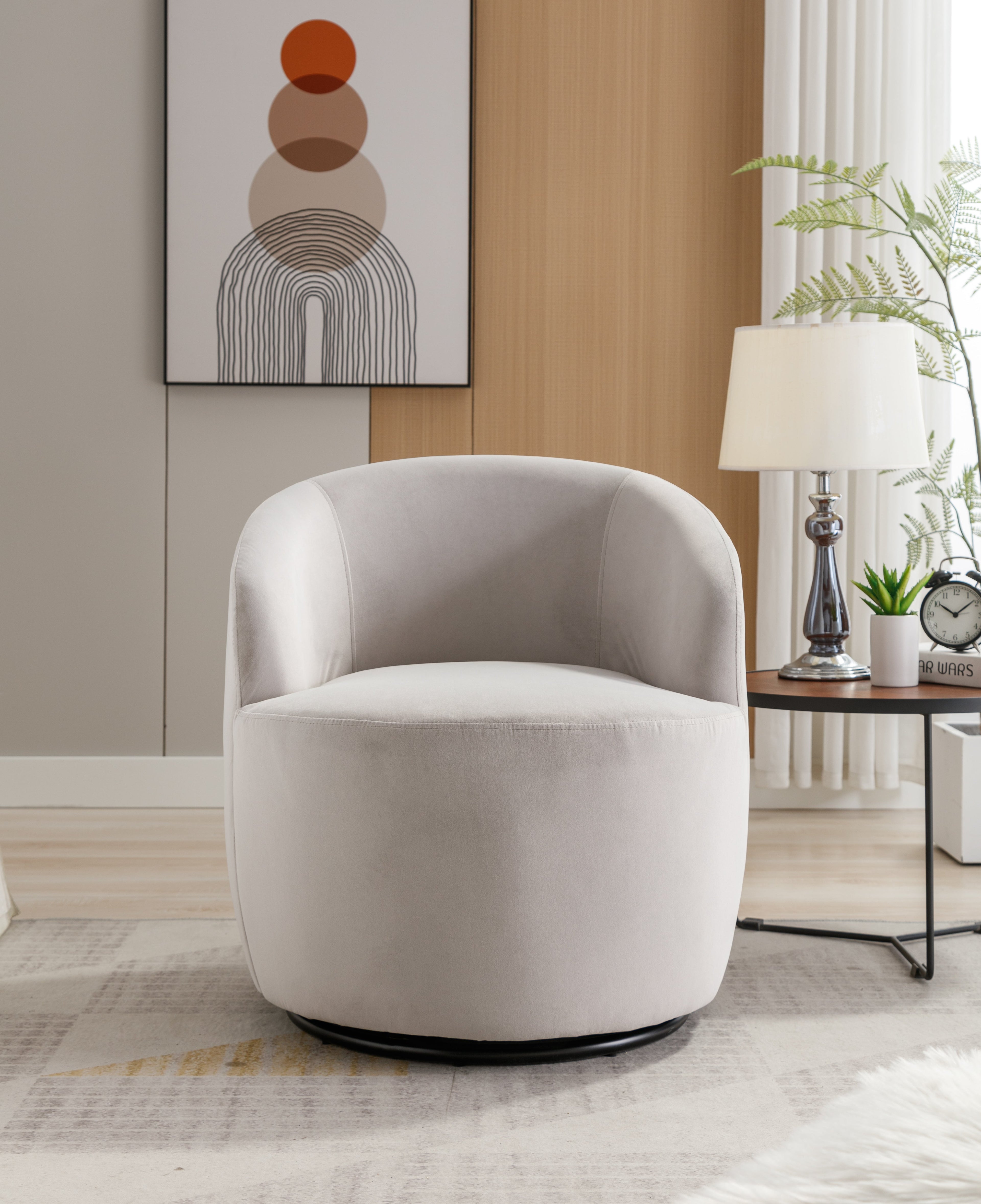Velvet Fabric Swivel Barrel Accent Chair