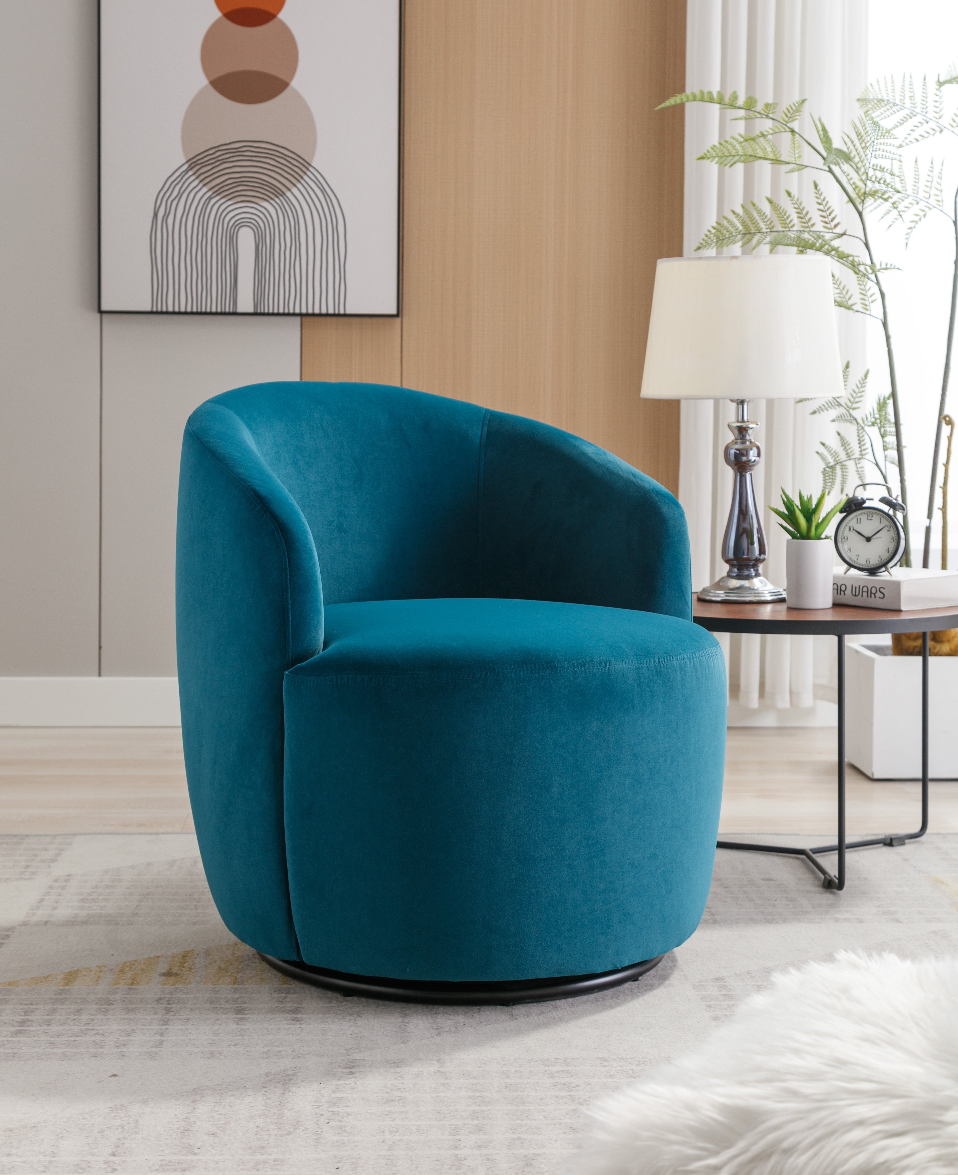 Velvet Fabric Swivel Barrel Accent Chair