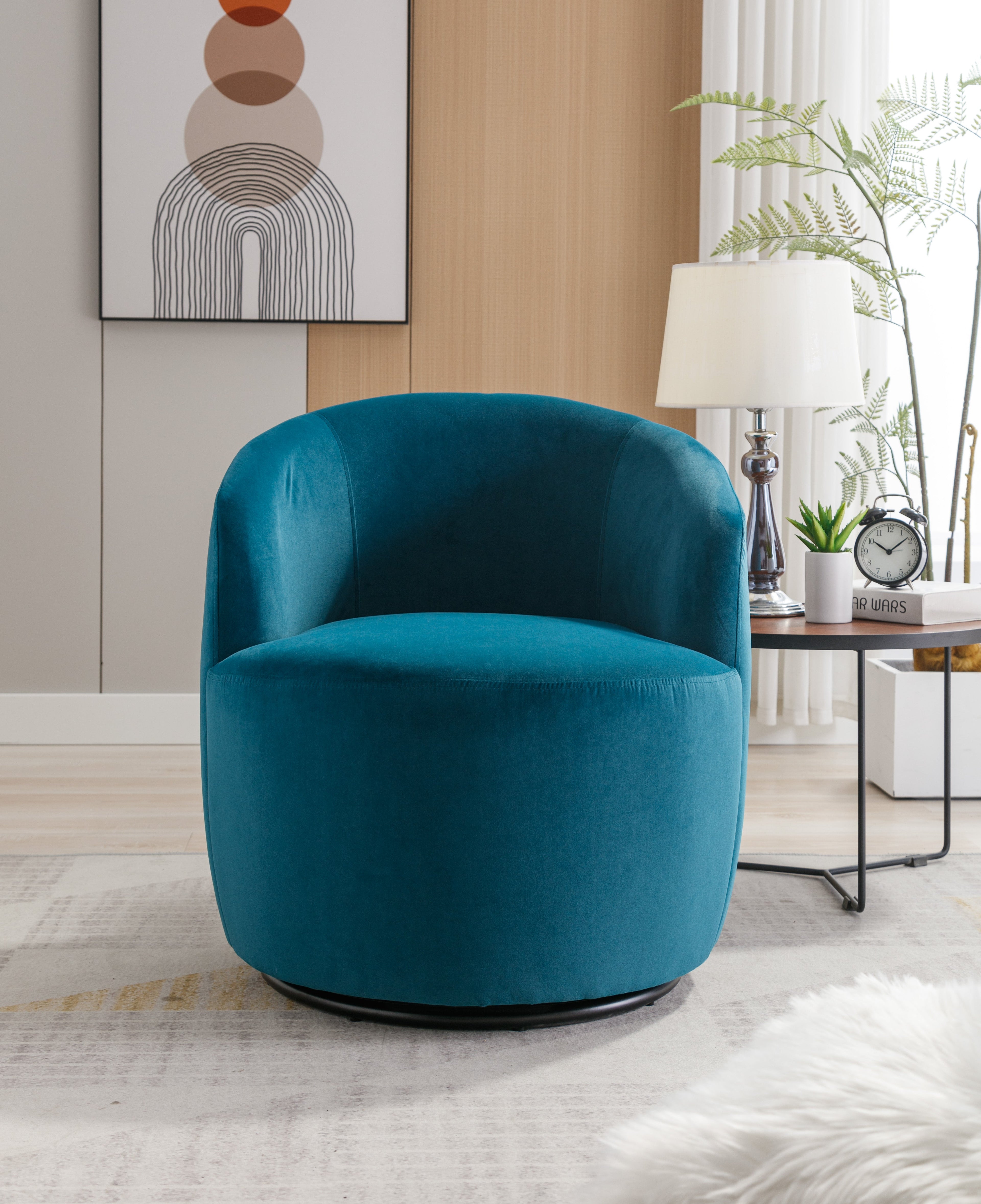 Velvet Fabric Swivel Barrel Accent Chair