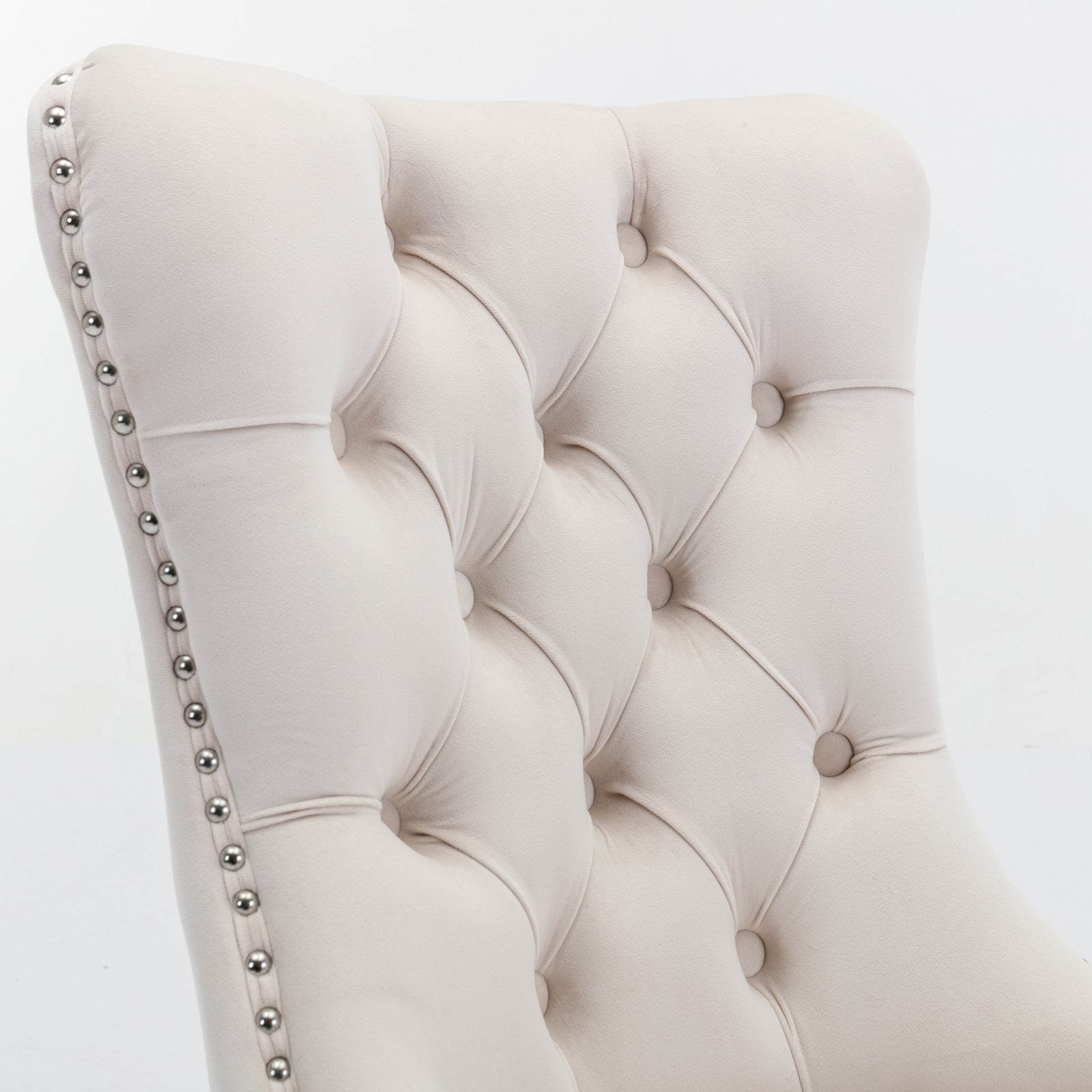 Rosewick Modern Tufted Velvet Nailhead Trim Solid Wood Upholstered Dining Chair with Chrome Stainless Steel Plating Legs, Set of 2
