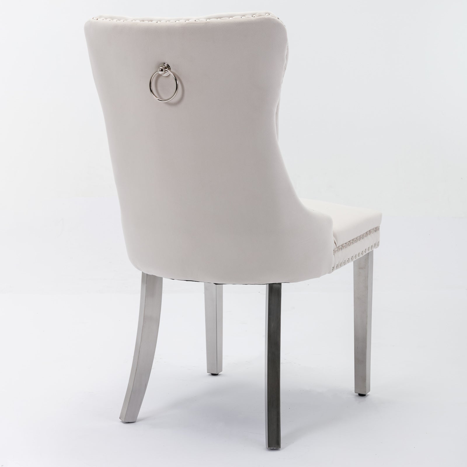 Rosewick Modern Tufted Velvet Nailhead Trim Solid Wood Upholstered Dining Chair with Chrome Stainless Steel Plating Legs, Set of 2