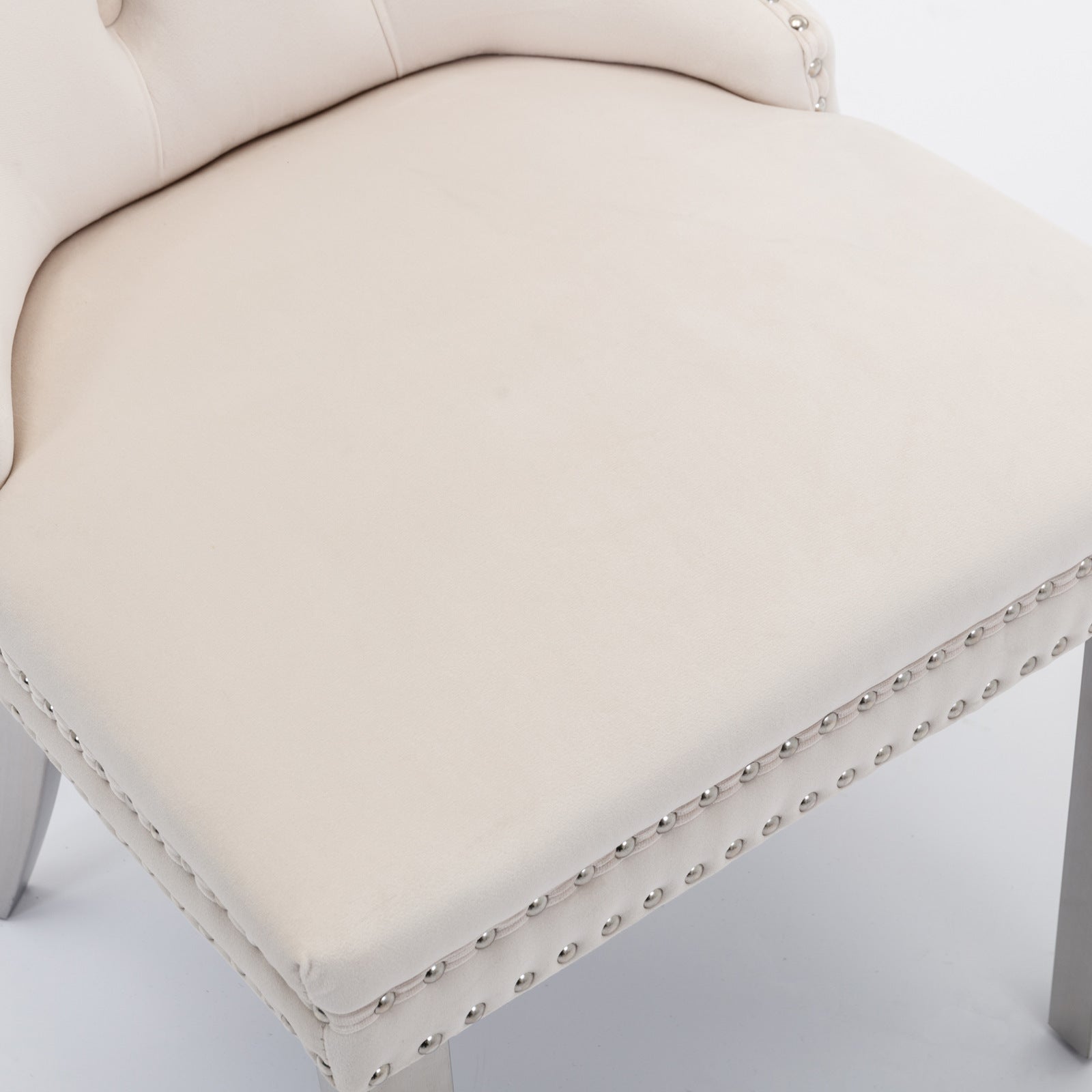 Rosewick Modern Tufted Velvet Nailhead Trim Solid Wood Upholstered Dining Chair with Chrome Stainless Steel Plating Legs, Set of 2
