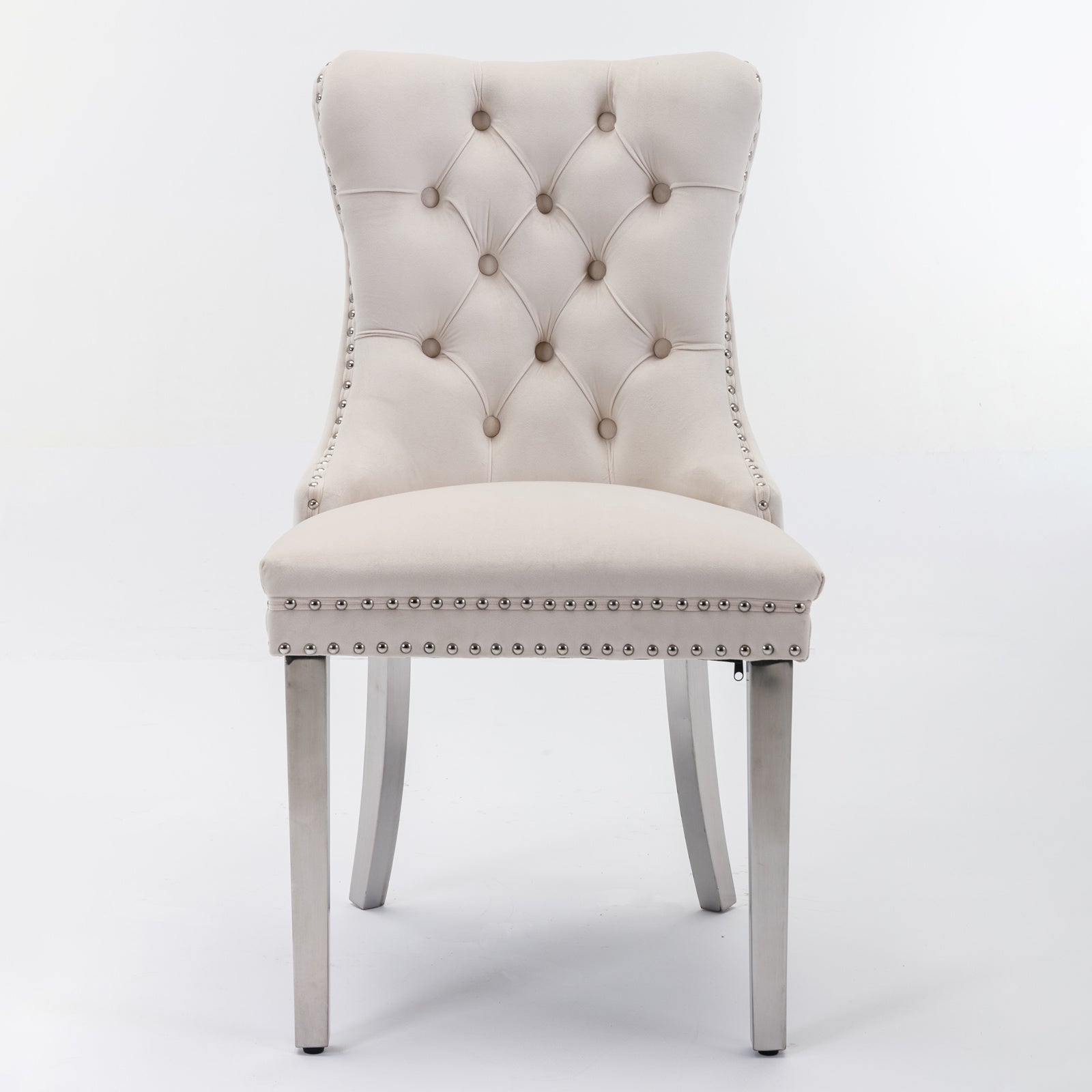 Rosewick Modern Tufted Velvet Nailhead Trim Solid Wood Upholstered Dining Chair with Chrome Stainless Steel Plating Legs, Set of 2