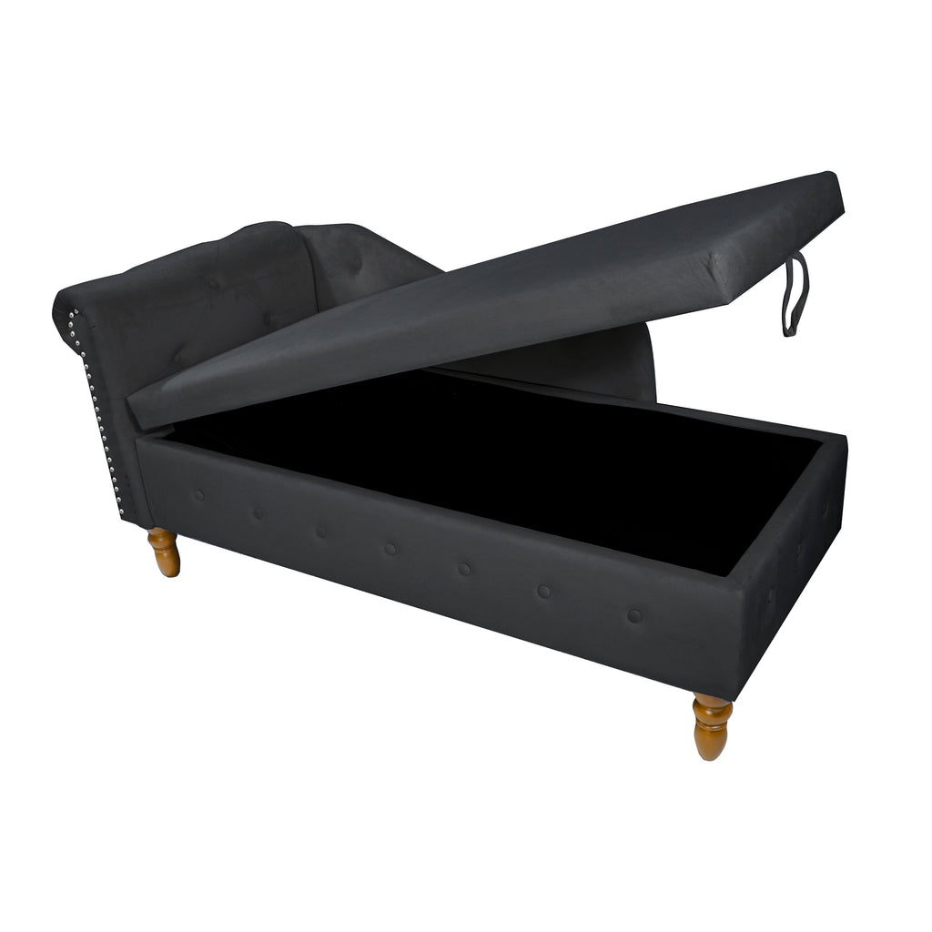 Tufted Velvet Upholstered Rolled Arm Nailhead Chaise Lounge