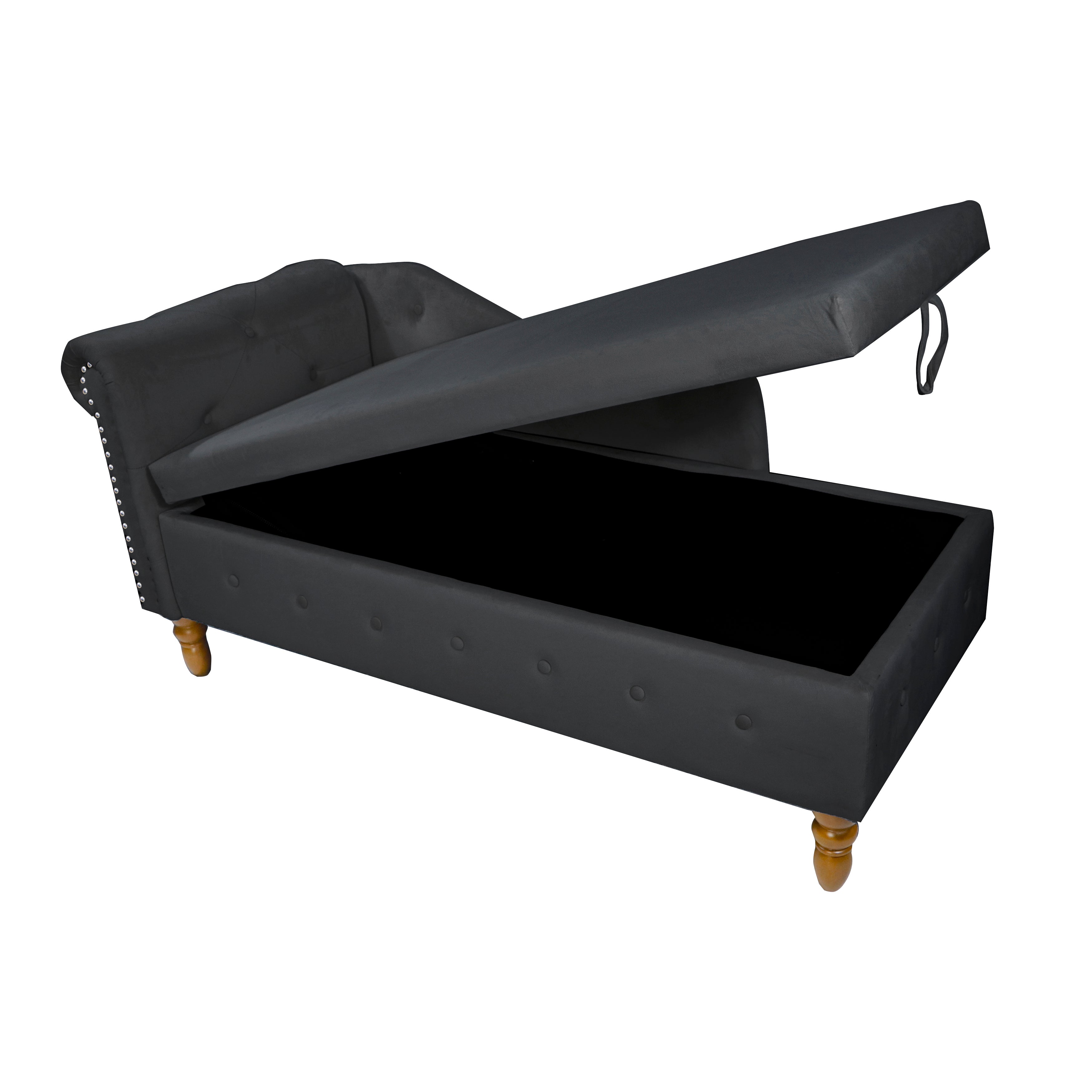 Tufted Velvet Upholstered Rolled Arm Nailhead Chaise Lounge