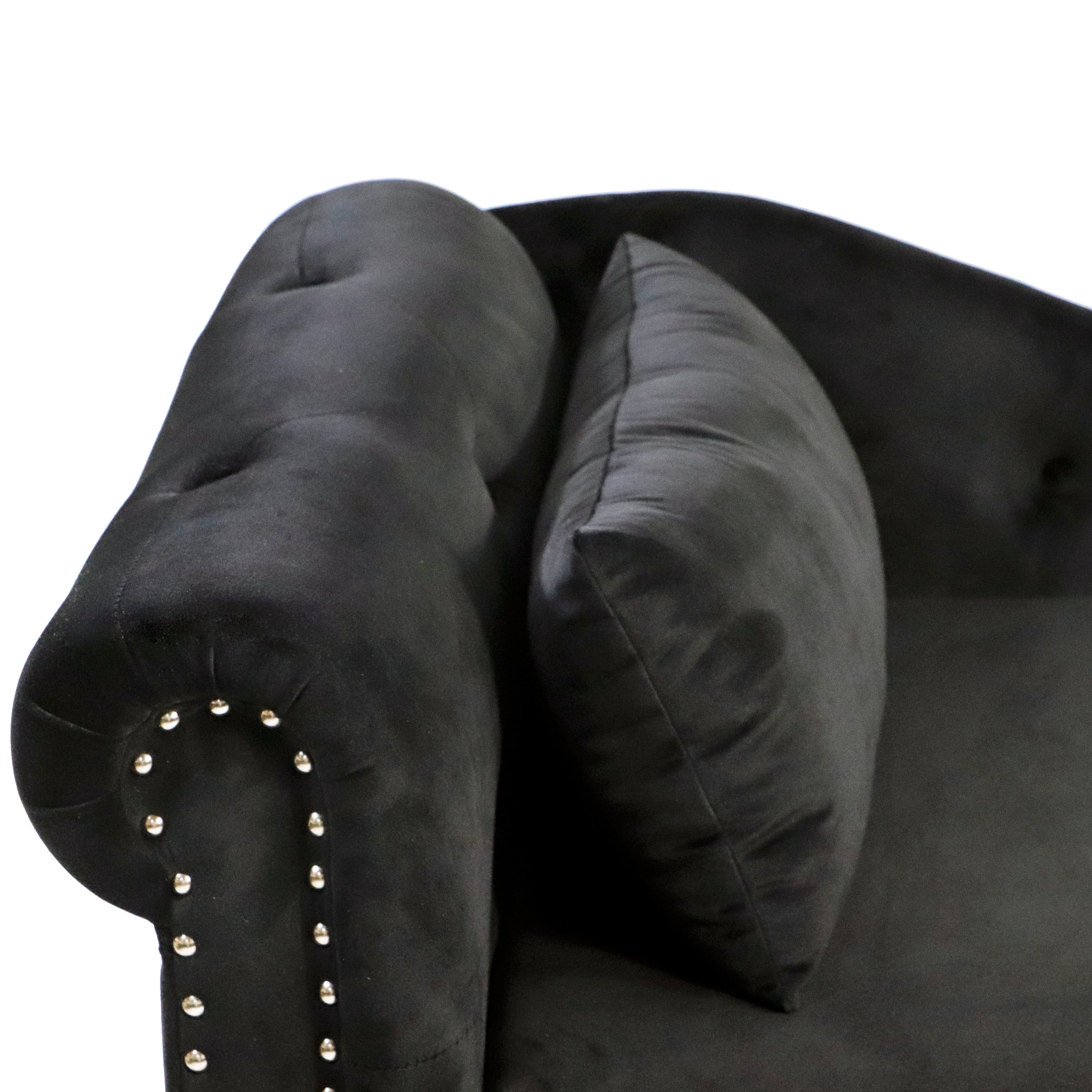 Tufted Velvet Upholstered Rolled Arm Nailhead Chaise Lounge