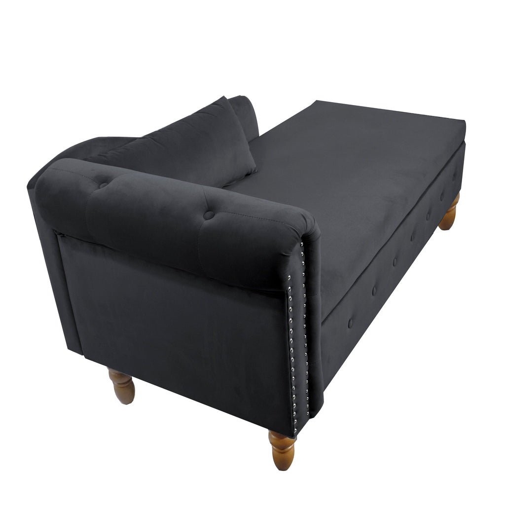 Tufted Velvet Upholstered Rolled Arm Nailhead Chaise Lounge