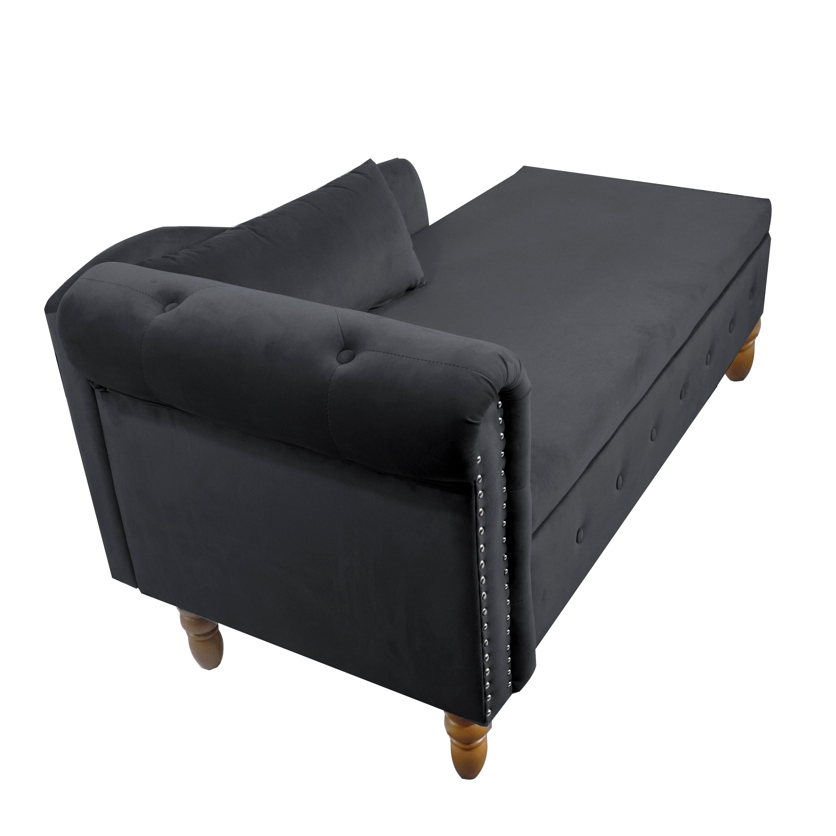 Tufted Velvet Upholstered Rolled Arm Nailhead Chaise Lounge