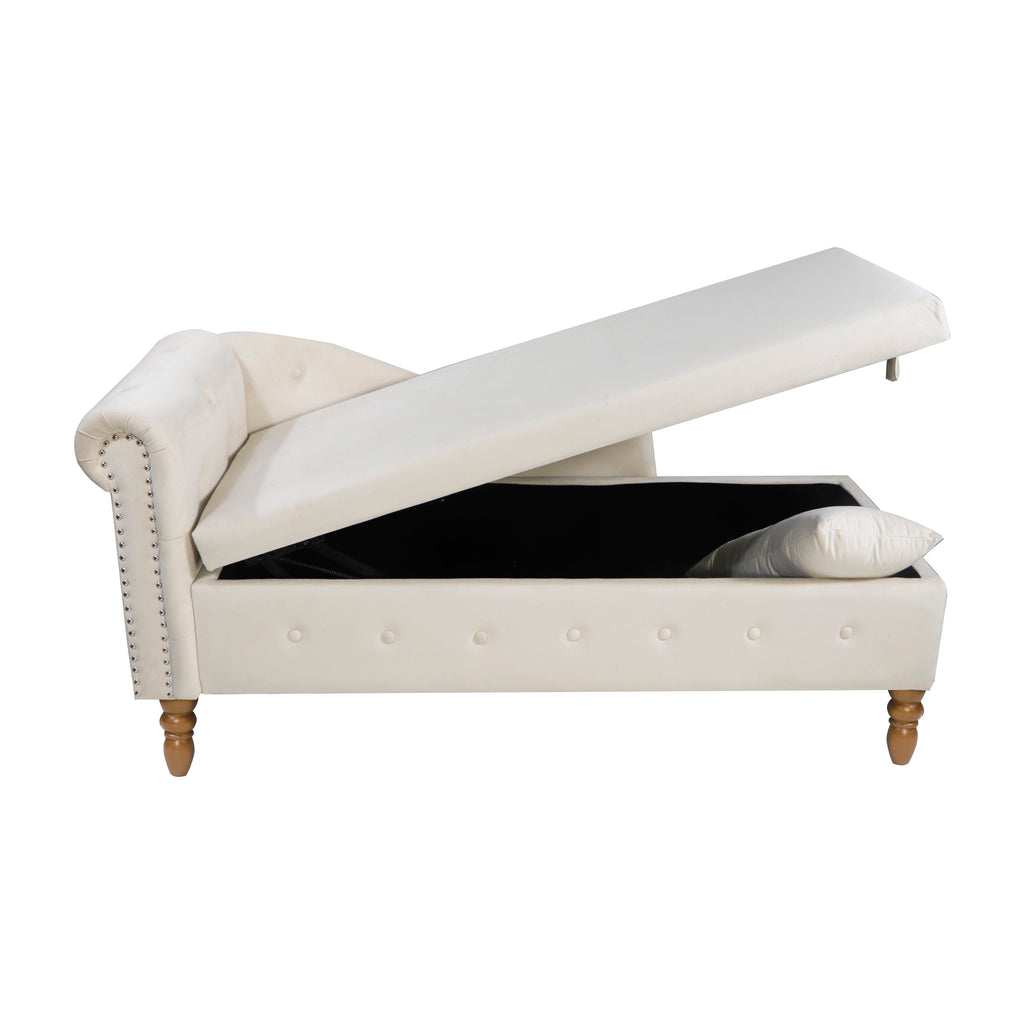 Tufted Velvet Upholstered Rolled Arm Nailhead Chaise Lounge