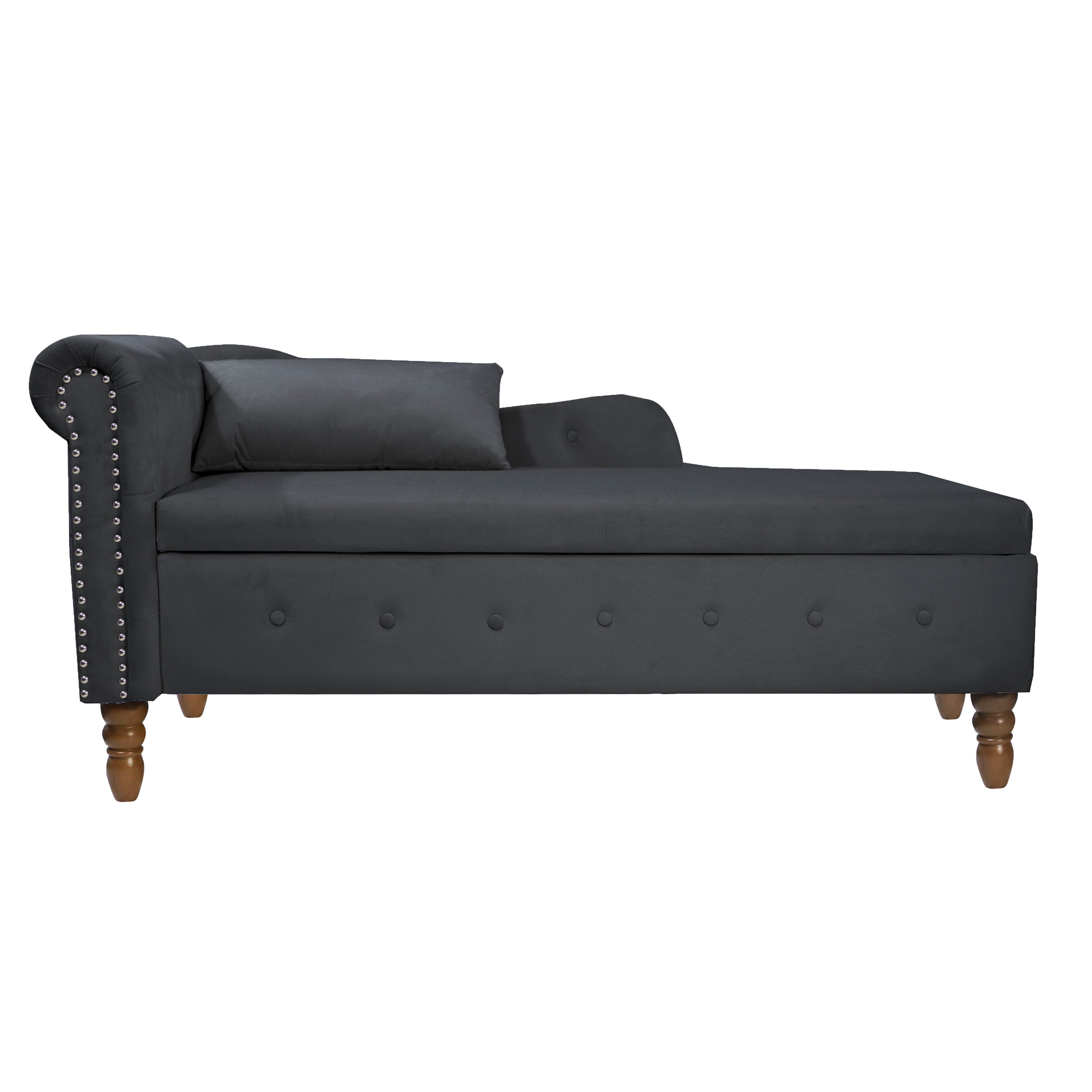 Tufted Velvet Upholstered Rolled Arm Nailhead Chaise Lounge