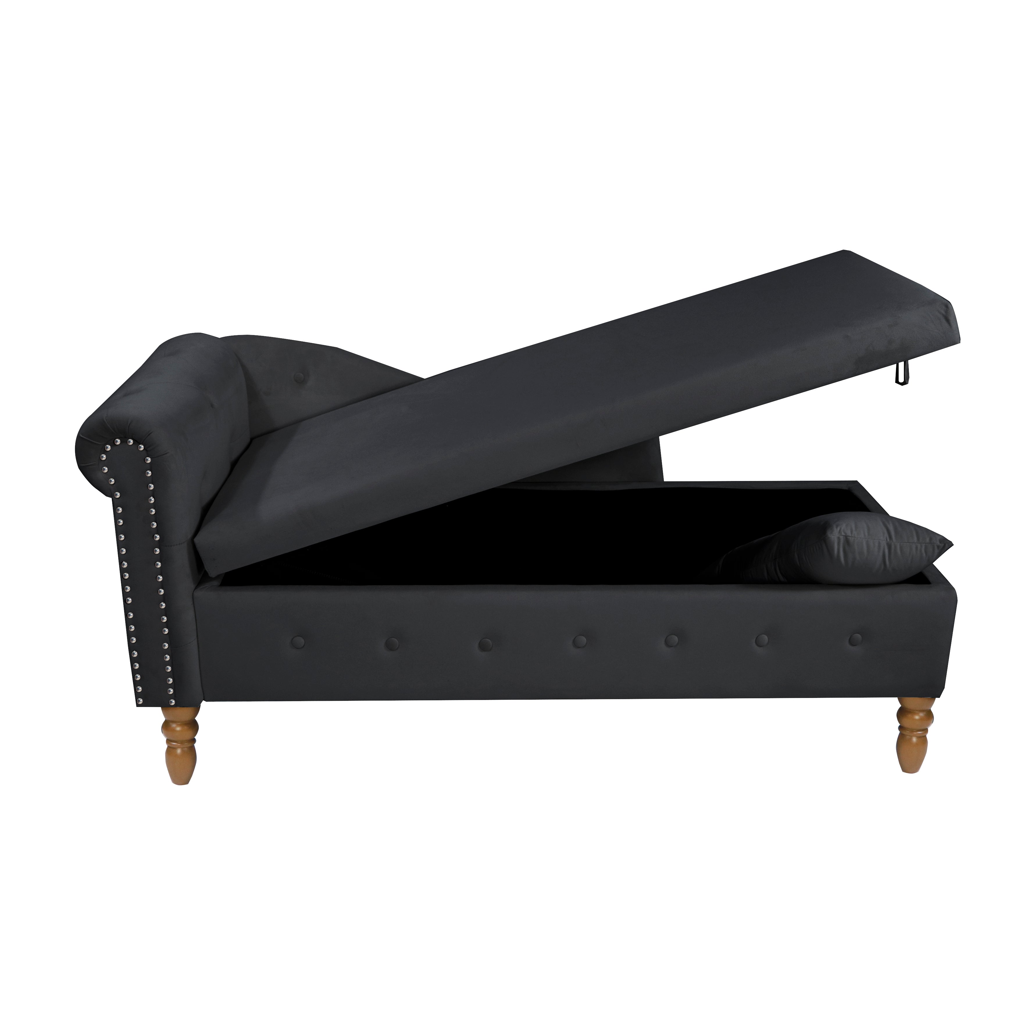 Tufted Velvet Upholstered Rolled Arm Nailhead Chaise Lounge