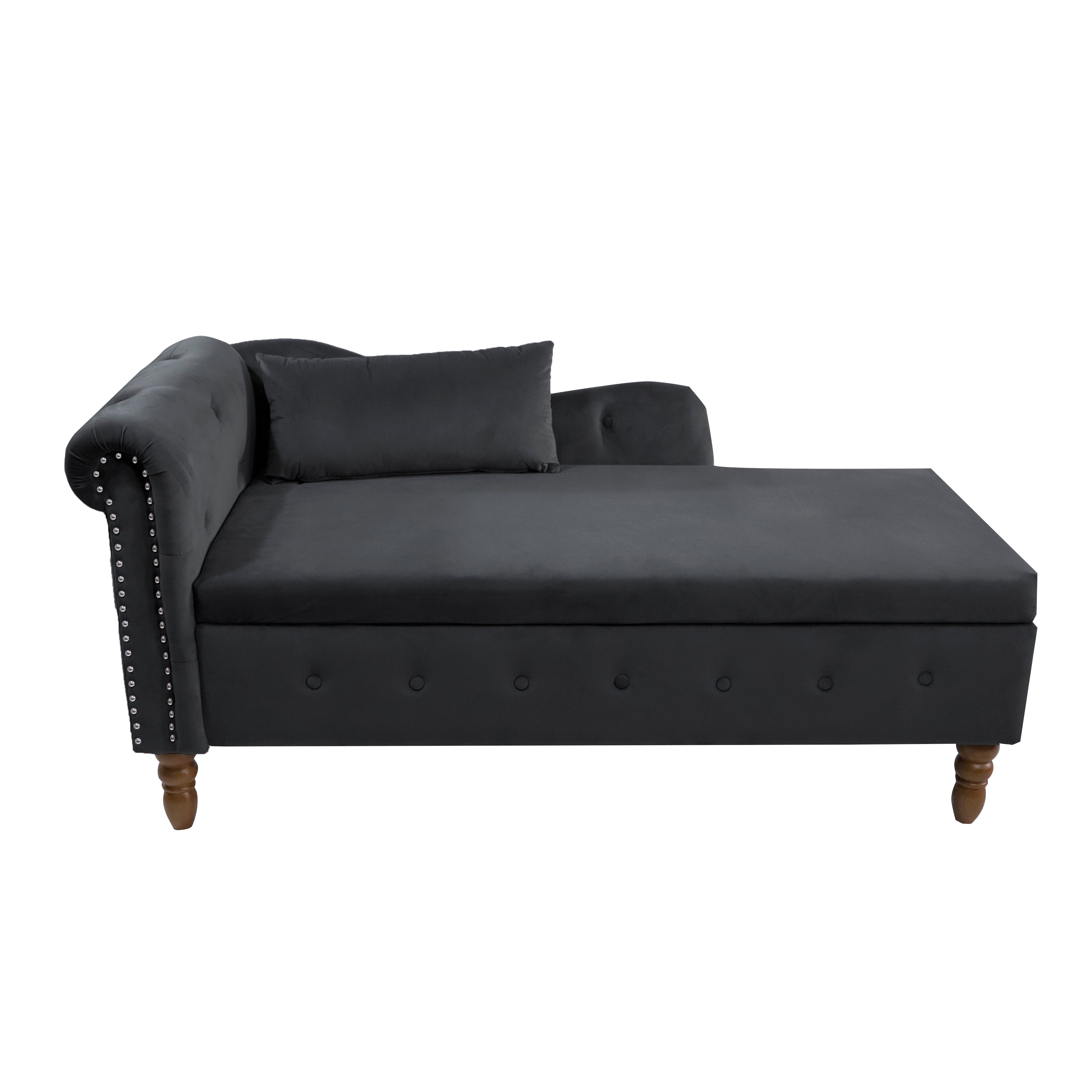 Tufted Velvet Upholstered Rolled Arm Nailhead Chaise Lounge