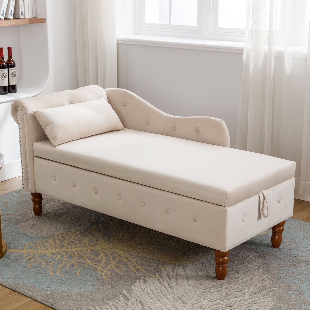 Tufted Velvet Upholstered Rolled Arm Nailhead Chaise Lounge
