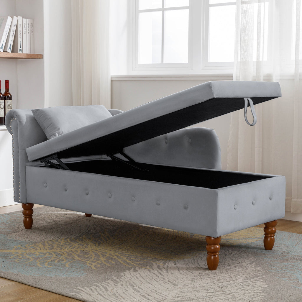 Tufted Velvet Upholstered Rolled Arm Nailhead Chaise Lounge