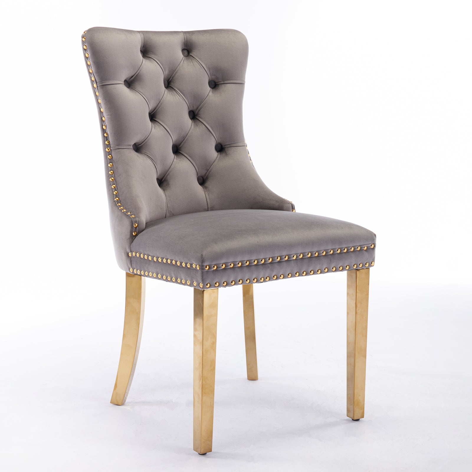 Rosewick Modern Tufted Velvet Solid Wood Upholstered Dining Chair with Gold Stainless Steel Plating Legs, Set of 2