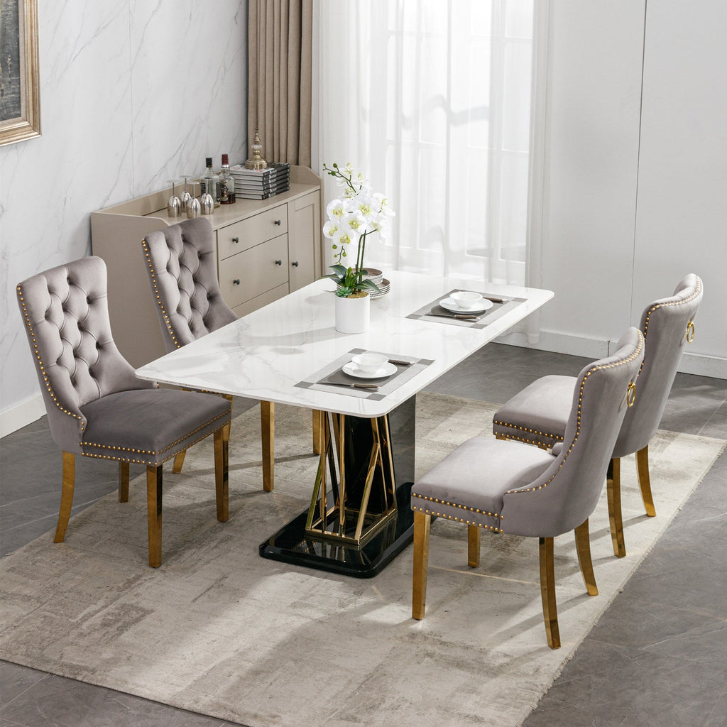 Rosewick Modern Tufted Velvet Solid Wood Upholstered Dining Chair with Gold Stainless Steel Plating Legs, Set of 2