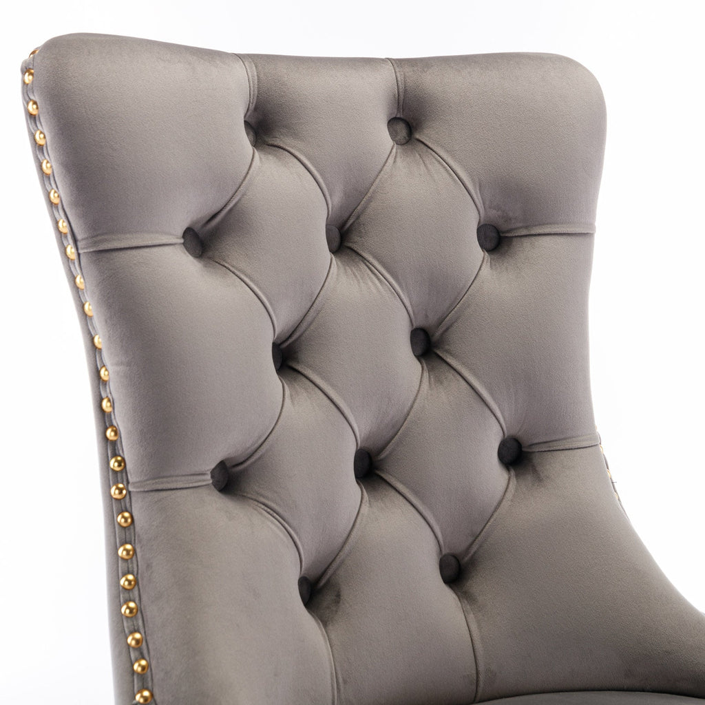 Rosewick Modern Tufted Velvet Solid Wood Upholstered Dining Chair with Gold Stainless Steel Plating Legs, Set of 2