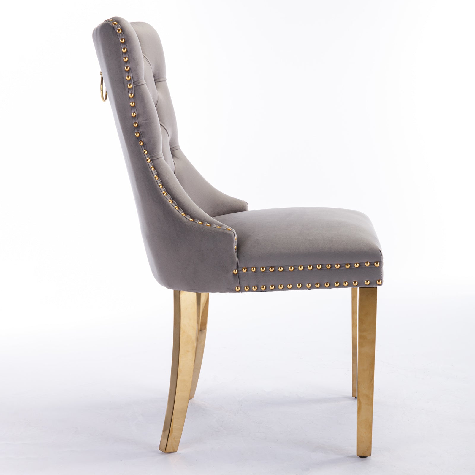 Rosewick Modern Tufted Velvet Solid Wood Upholstered Dining Chair with Gold Stainless Steel Plating Legs, Set of 2