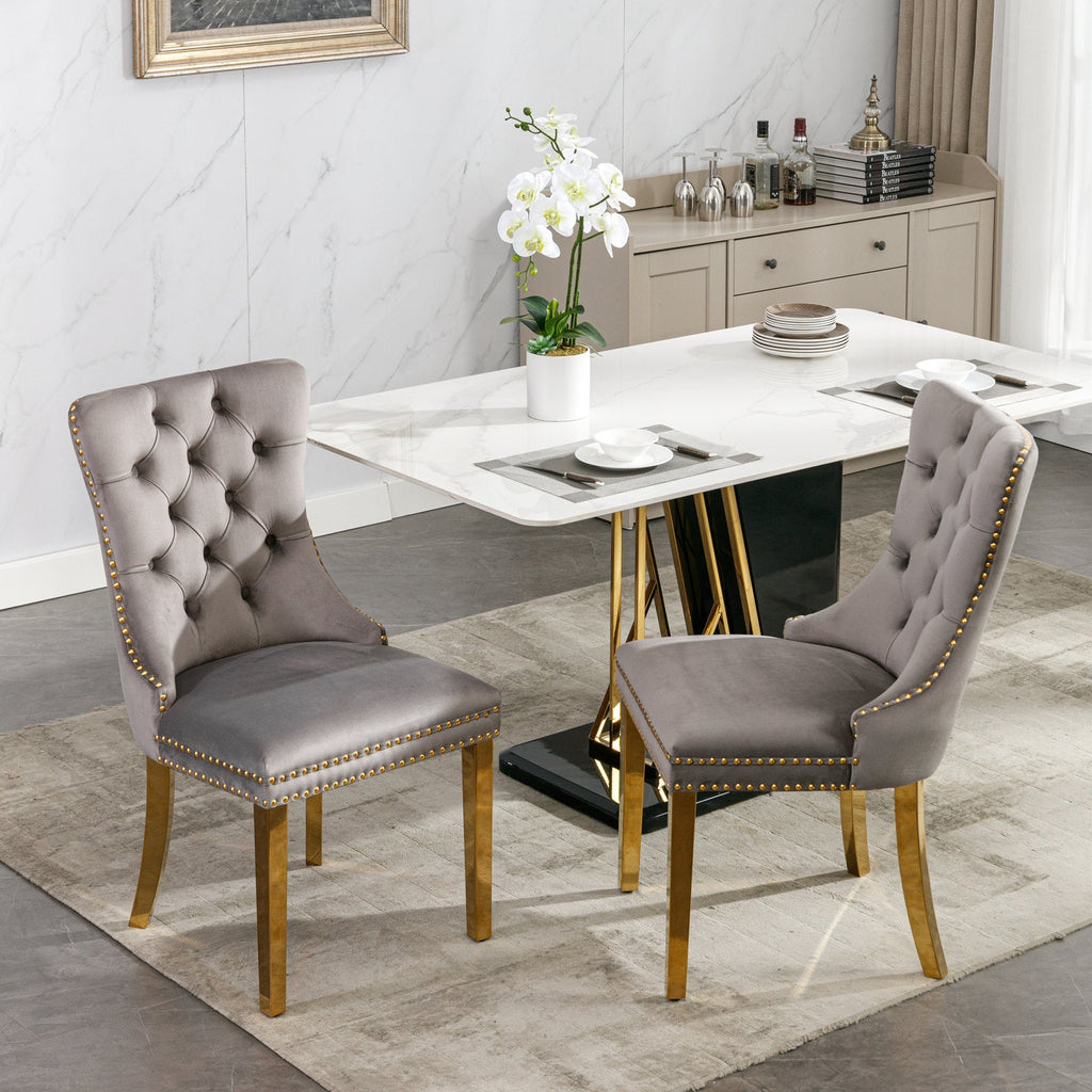 Rosewick Modern Tufted Velvet Solid Wood Upholstered Dining Chair with Gold Stainless Steel Plating Legs, Set of 2