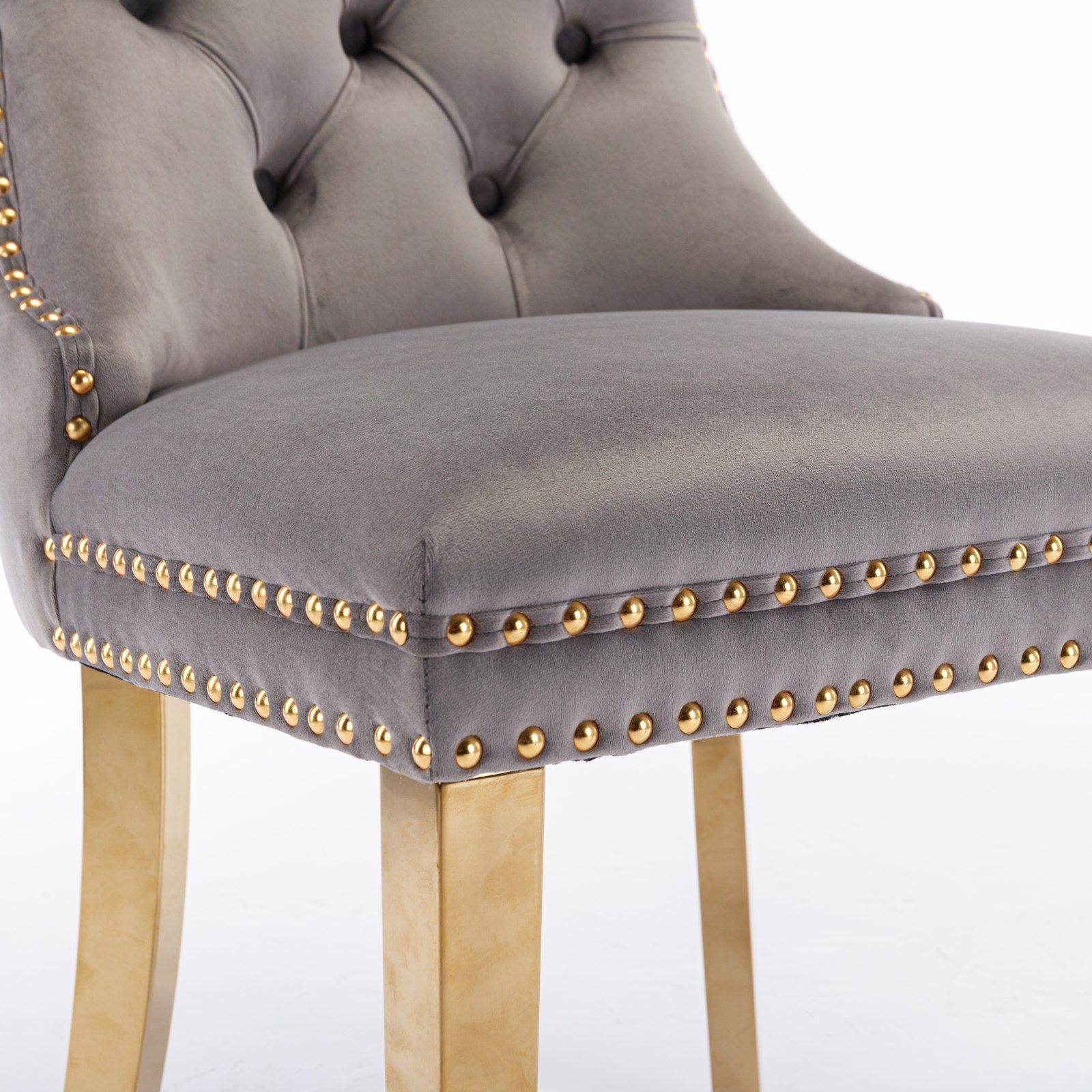 Rosewick Modern Tufted Velvet Solid Wood Upholstered Dining Chair with Gold Stainless Steel Plating Legs, Set of 2