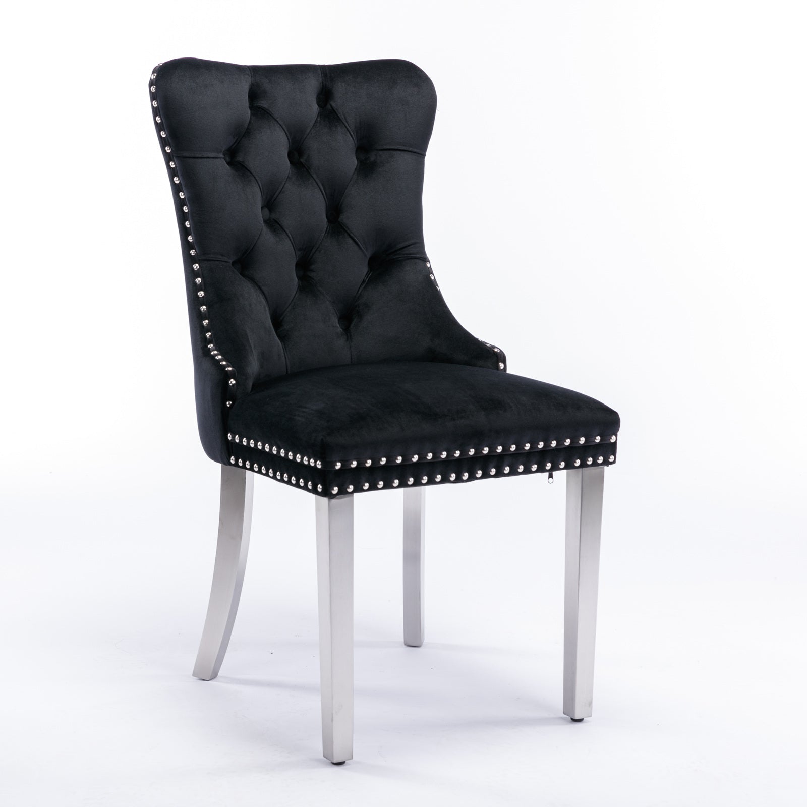 Rosewick Modern Tufted Velvet Nailhead Trim Solid Wood Upholstered Dining Chair with Chrome Stainless Steel Plating Legs, Set of 2