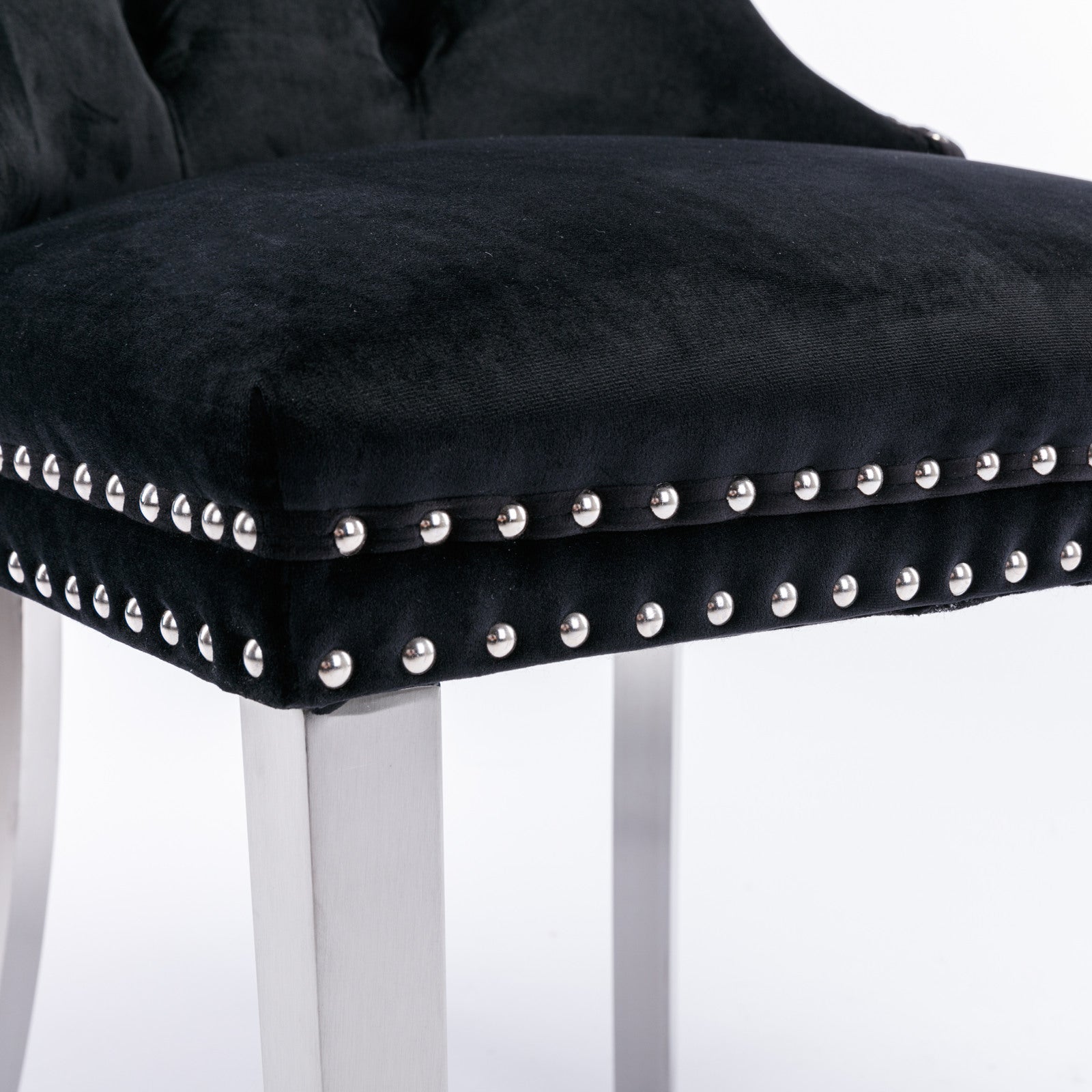 Rosewick Modern Tufted Velvet Nailhead Trim Solid Wood Upholstered Dining Chair with Chrome Stainless Steel Plating Legs, Set of 2