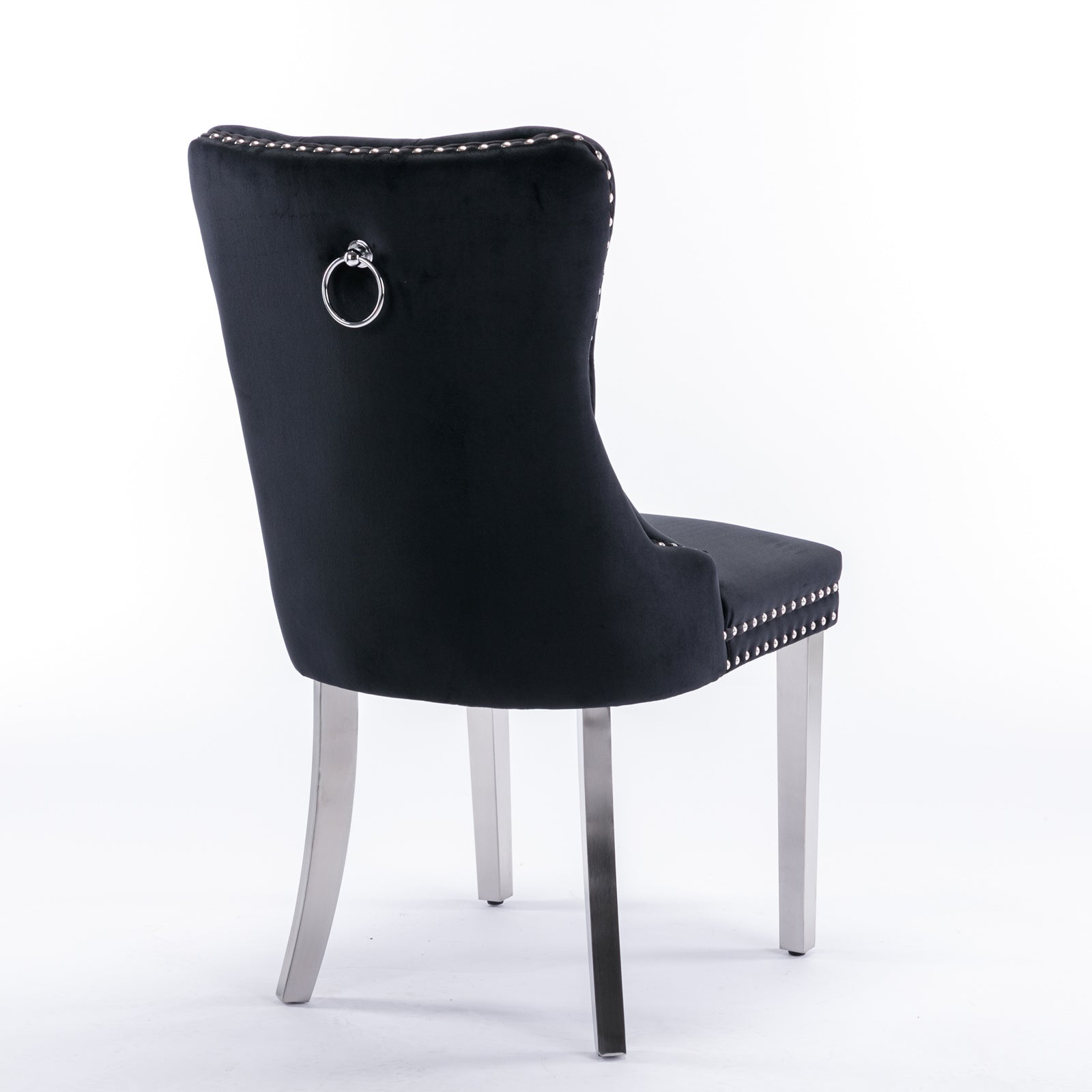 Rosewick Modern Tufted Velvet Nailhead Trim Solid Wood Upholstered Dining Chair with Chrome Stainless Steel Plating Legs, Set of 2