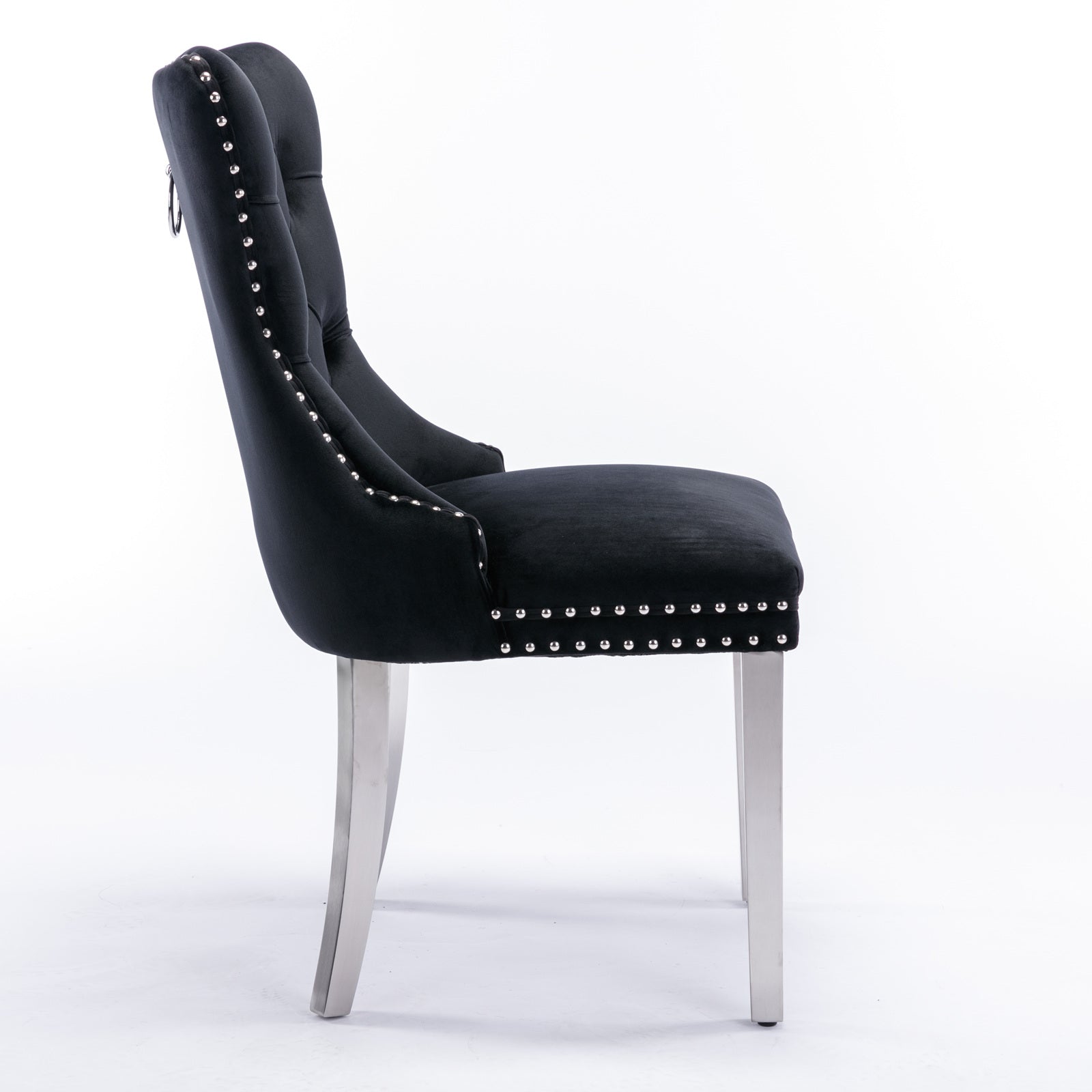 Rosewick Modern Tufted Velvet Nailhead Trim Solid Wood Upholstered Dining Chair with Chrome Stainless Steel Plating Legs, Set of 2