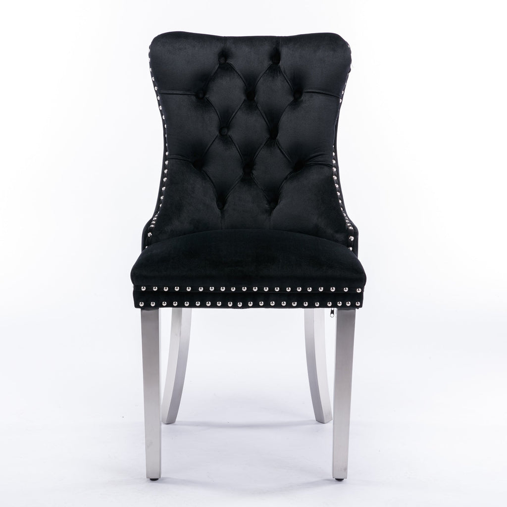 Rosewick Modern Tufted Velvet Nailhead Trim Solid Wood Upholstered Dining Chair with Chrome Stainless Steel Plating Legs, Set of 2