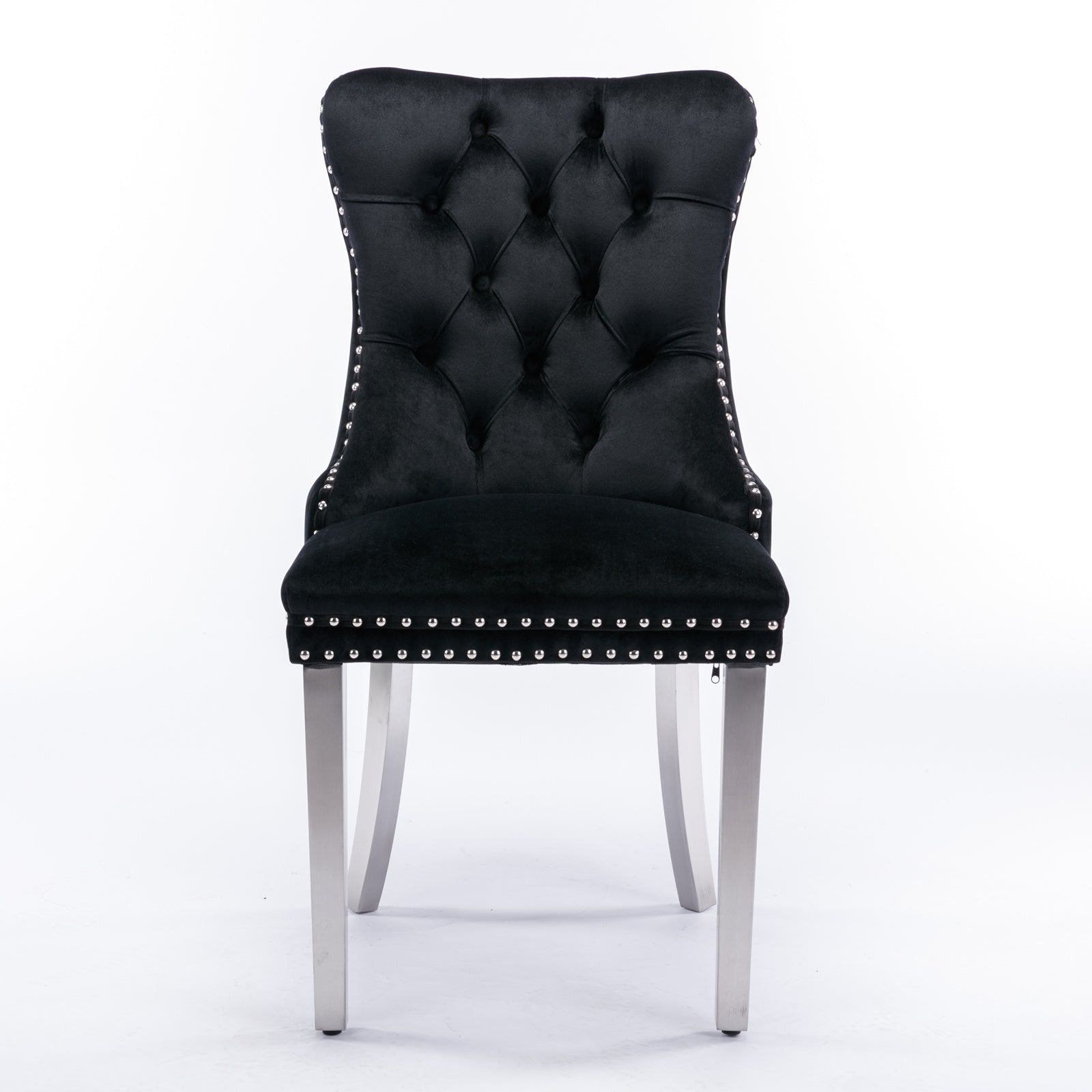 Rosewick Modern Tufted Velvet Nailhead Trim Solid Wood Upholstered Dining Chair with Chrome Stainless Steel Plating Legs, Set of 2