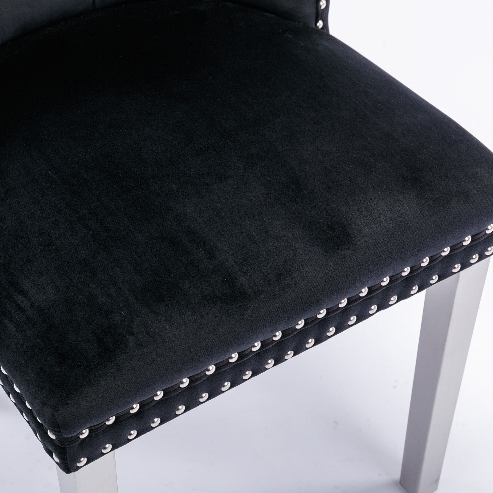 Rosewick Modern Tufted Velvet Nailhead Trim Solid Wood Upholstered Dining Chair with Chrome Stainless Steel Plating Legs, Set of 2