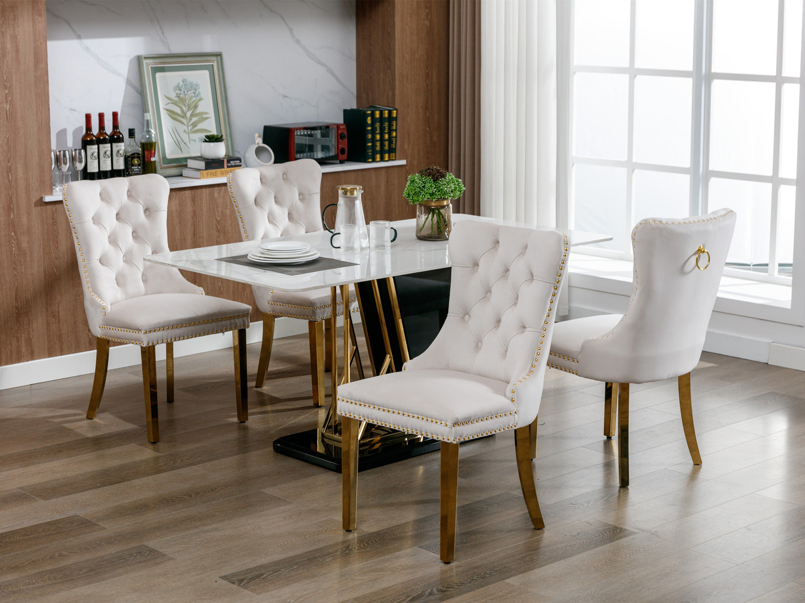 Rosewick Modern Tufted Velvet Solid Wood Upholstered Dining Chair with Gold Stainless Steel Plating Legs, Set of 2