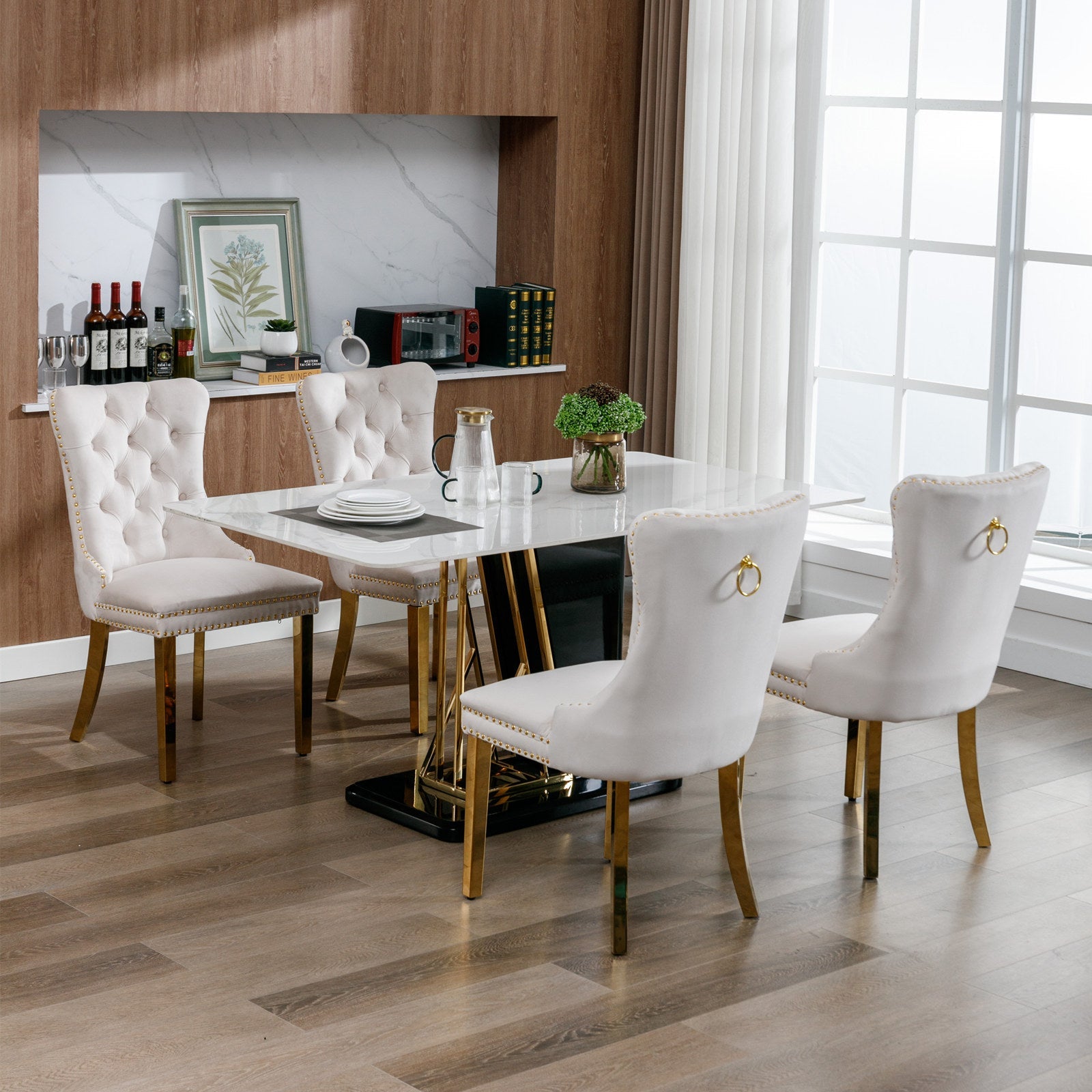 Rosewick Modern Tufted Velvet Solid Wood Upholstered Dining Chair with Gold Stainless Steel Plating Legs, Set of 2