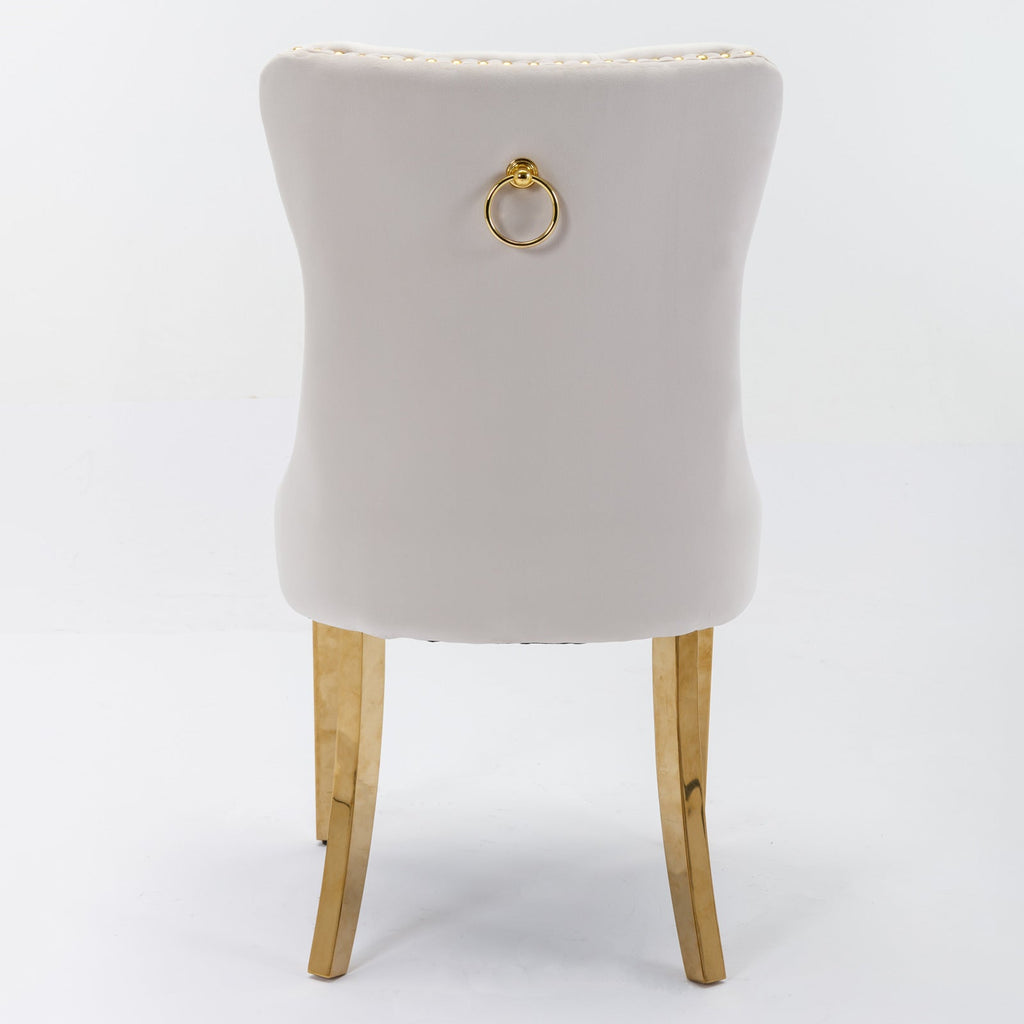 Rosewick Modern Tufted Velvet Solid Wood Upholstered Dining Chair with Gold Stainless Steel Plating Legs, Set of 2