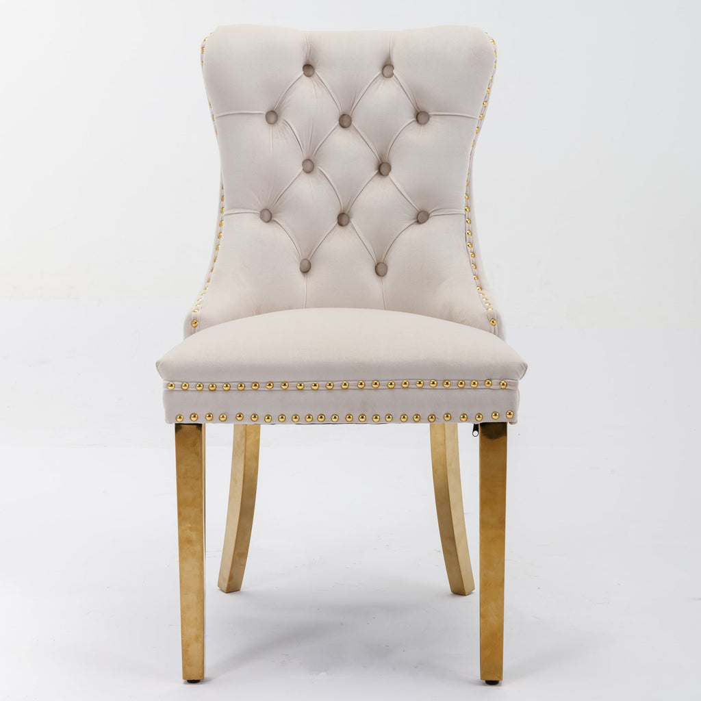 Rosewick Modern Tufted Velvet Solid Wood Upholstered Dining Chair with Gold Stainless Steel Plating Legs, Set of 2