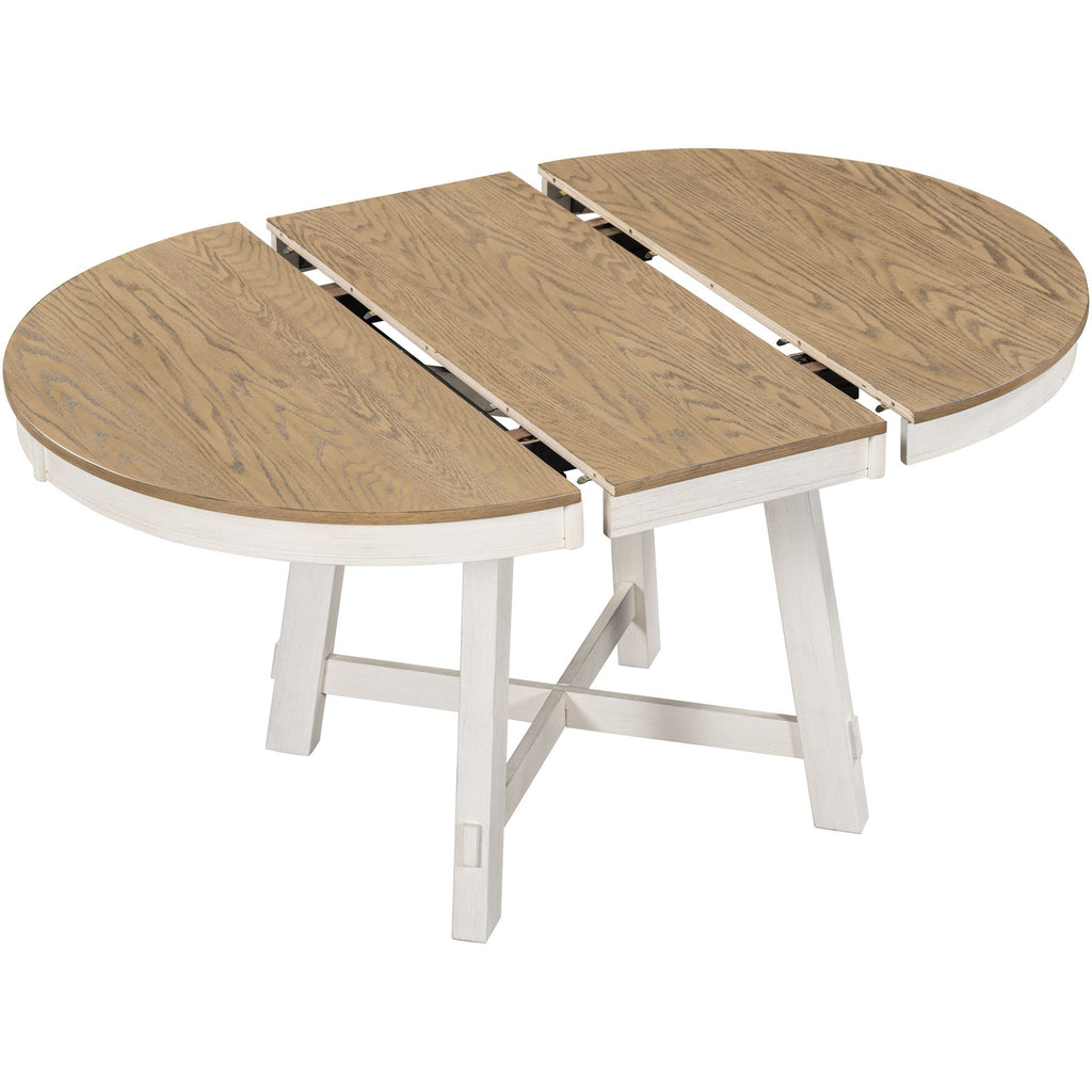 Farmhouse Round Extendable Dining Table with 16 Leaf