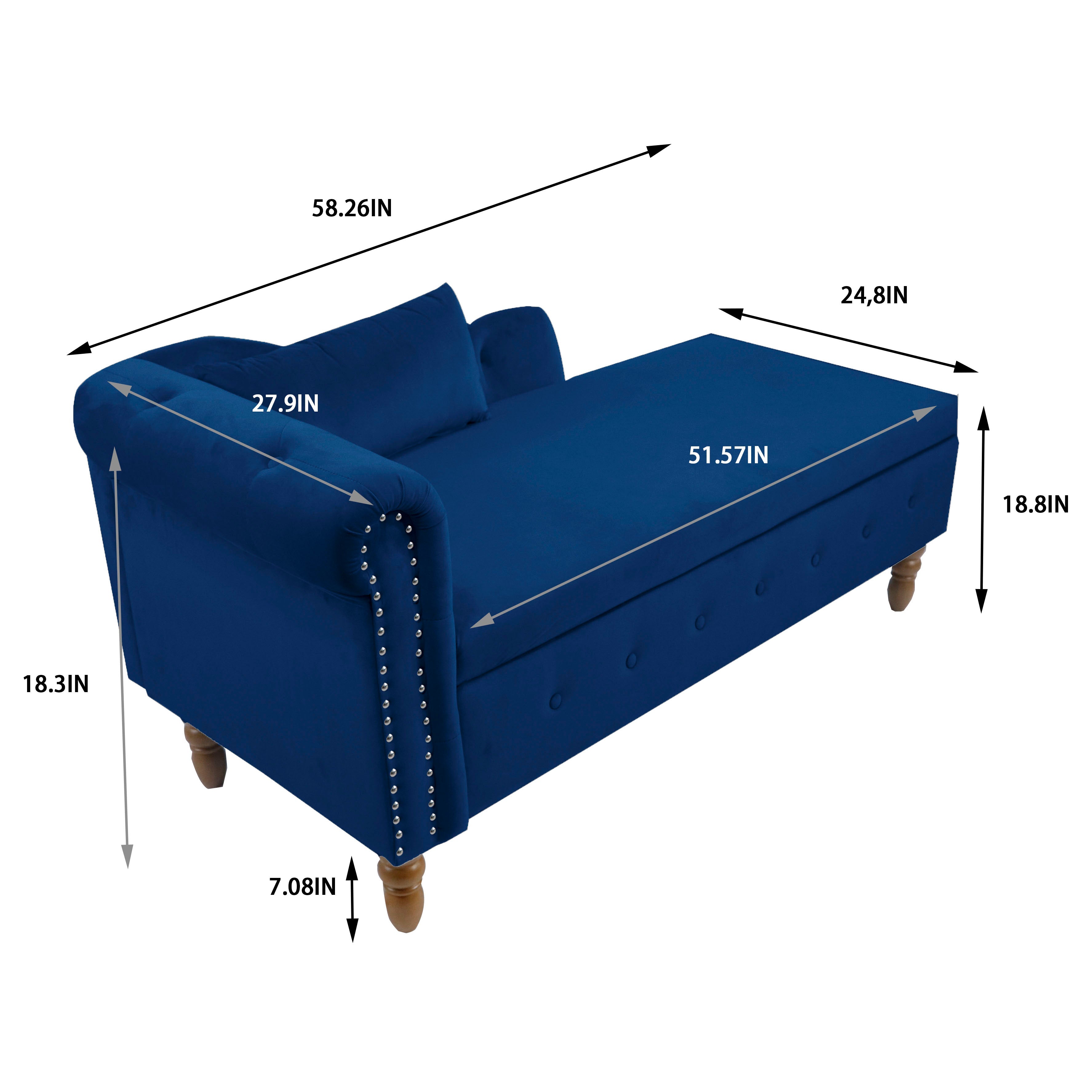 Tufted Velvet Upholstered Rolled Arm Nailhead Chaise Lounge