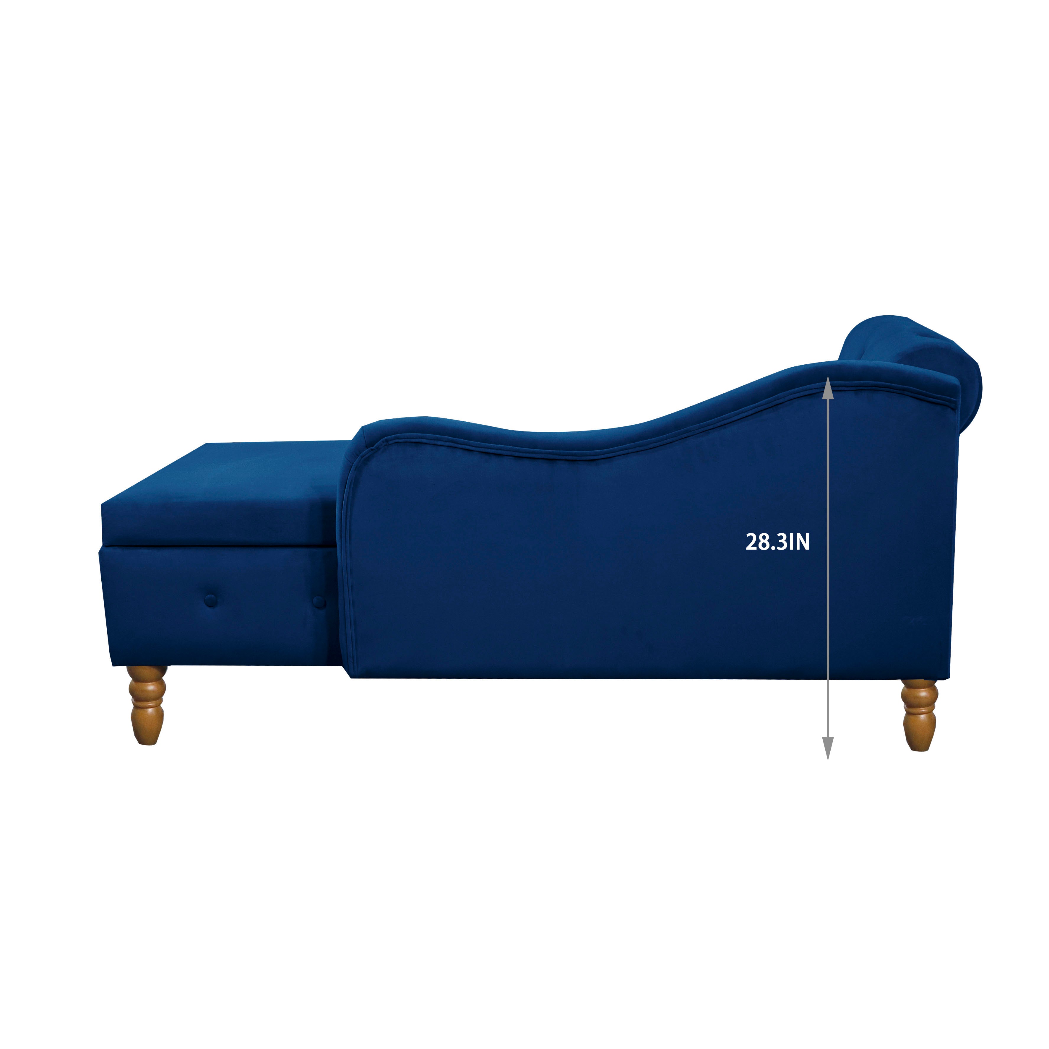 Tufted Velvet Upholstered Rolled Arm Nailhead Chaise Lounge